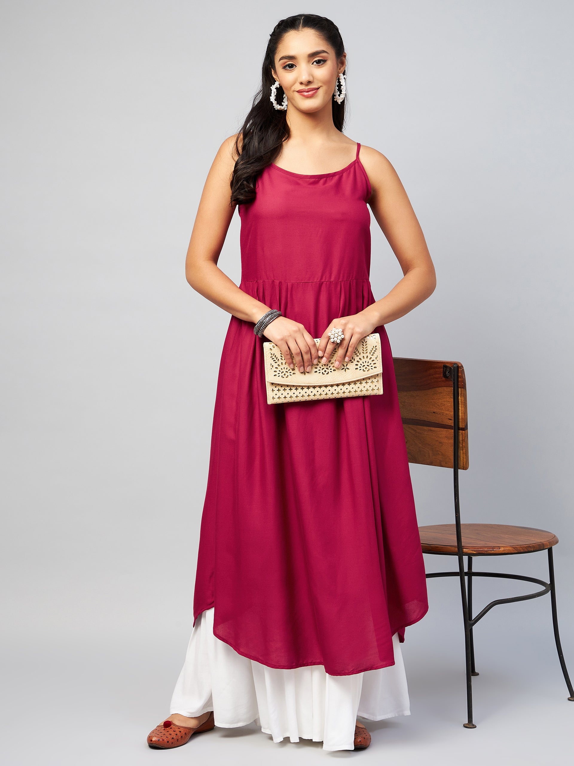 Solid Maroon Strappy Kurta