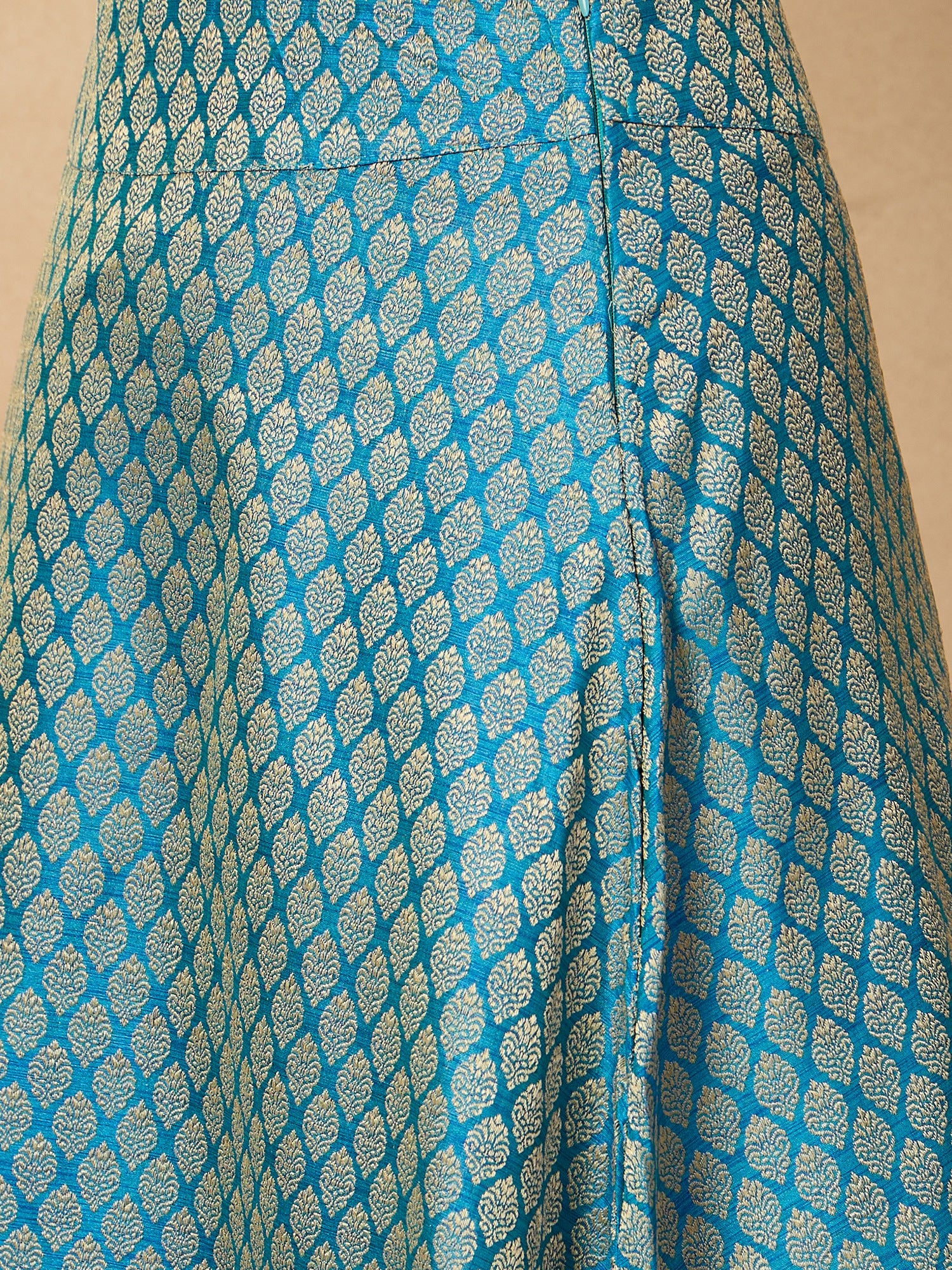 Maya Blue Brocade Side Slit Skirt