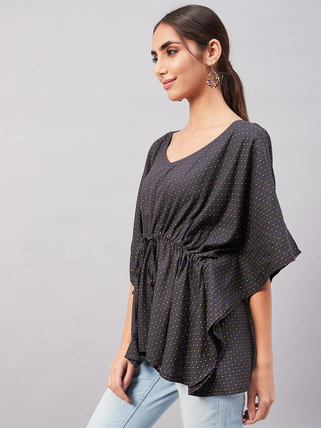 Dark Grey Pin Dot Kaftan Top