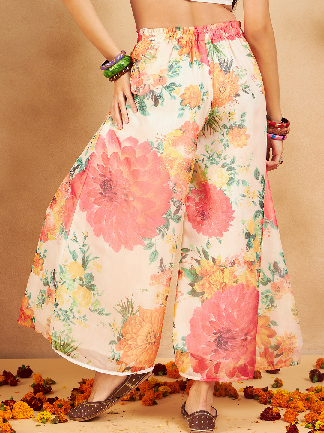 Magic Pantz Womens One Size Fits Most Wide Leg Palazzo Pants B&W Floral  Print | eBay