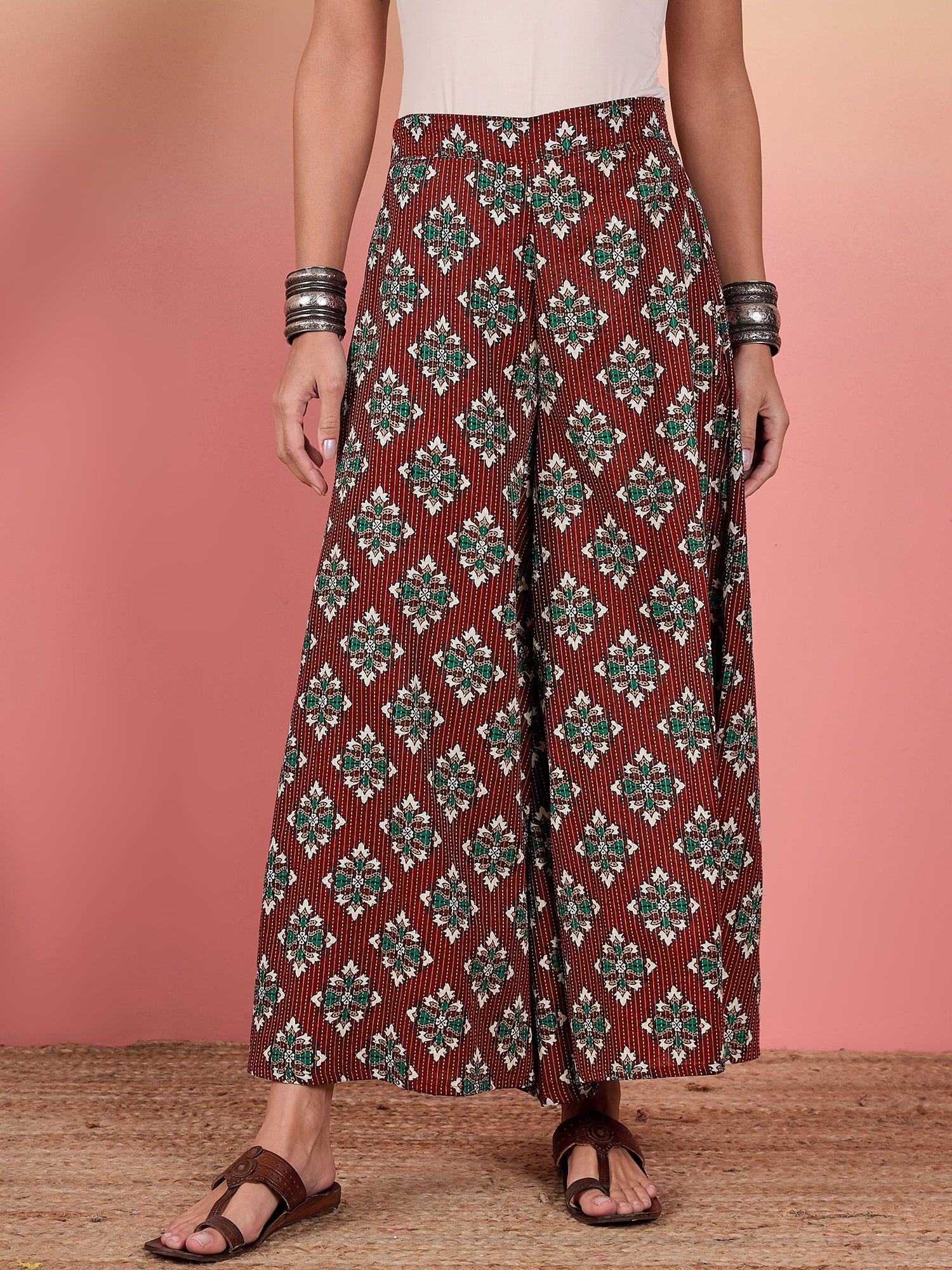 Burgundy Kantha Boota Palazzo