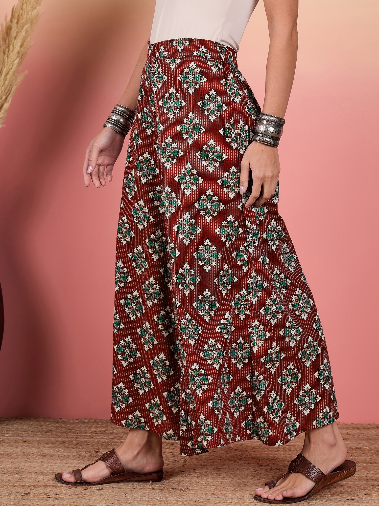 Burgundy Kantha Boota Palazzo