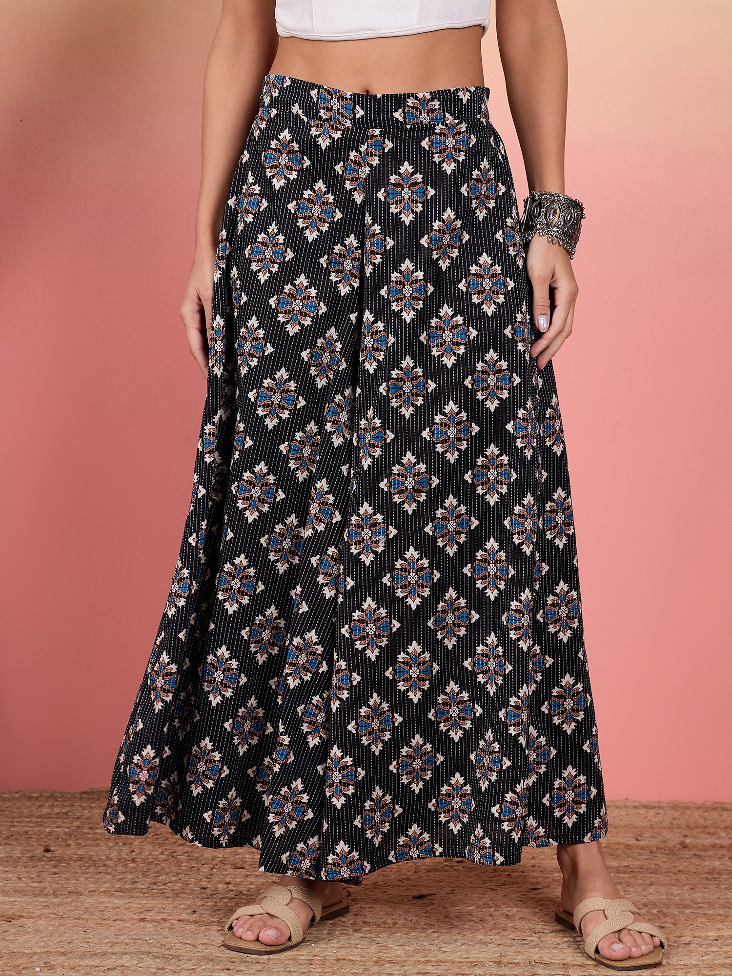 Black Kantha Boota Print Palazzo