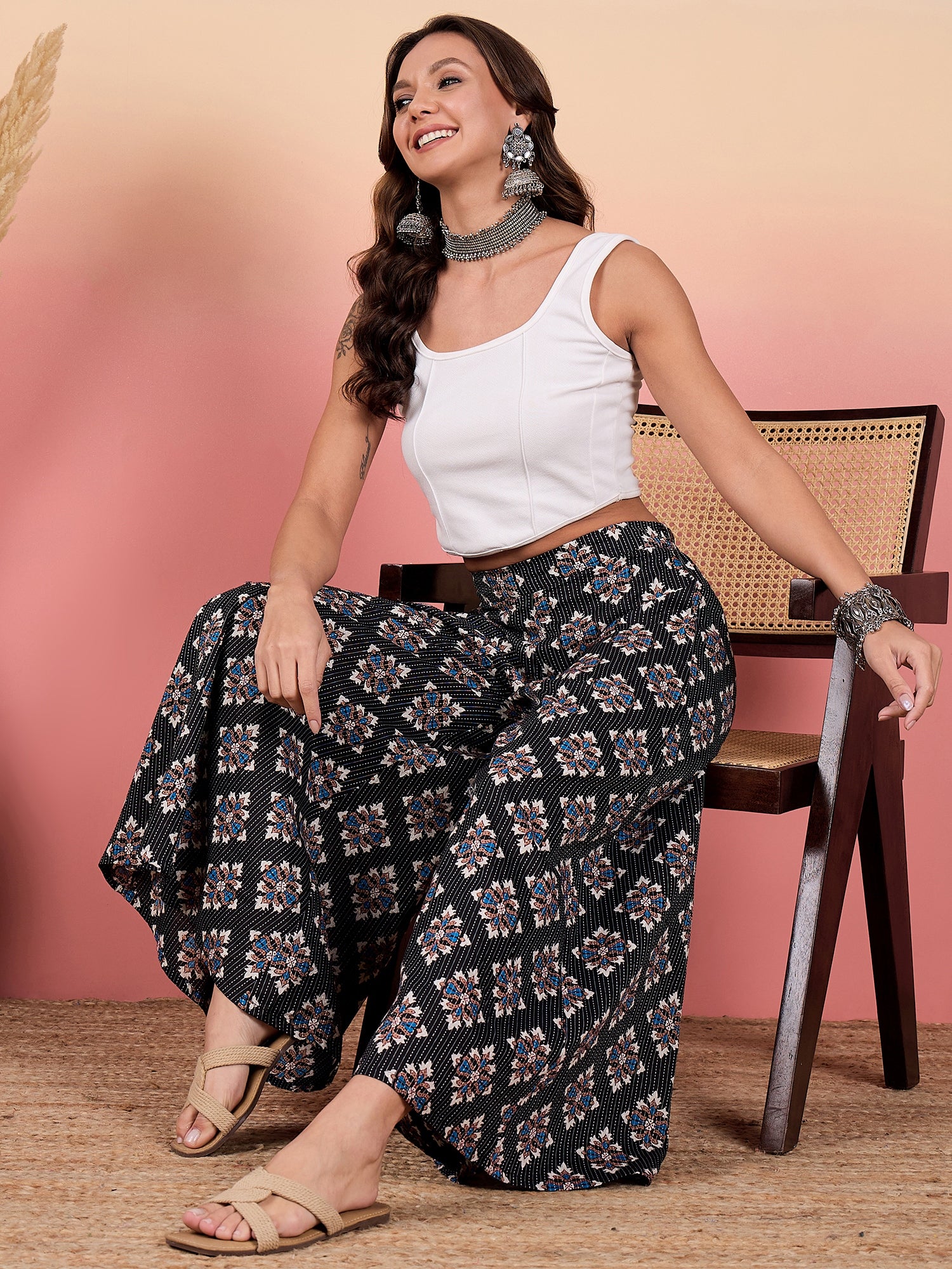 Black Kantha Boota Print Palazzo