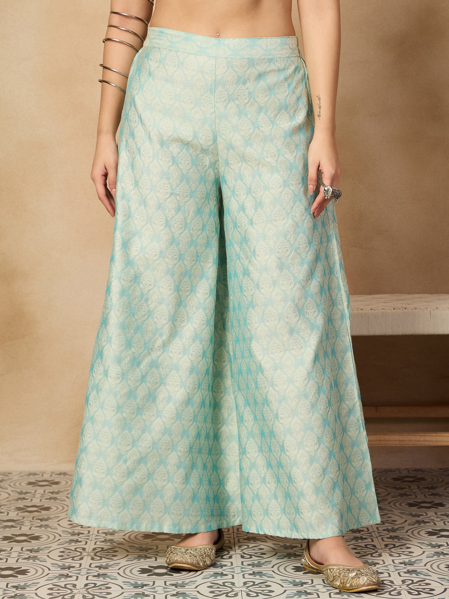 Powder Blue Jacquard Palazzo