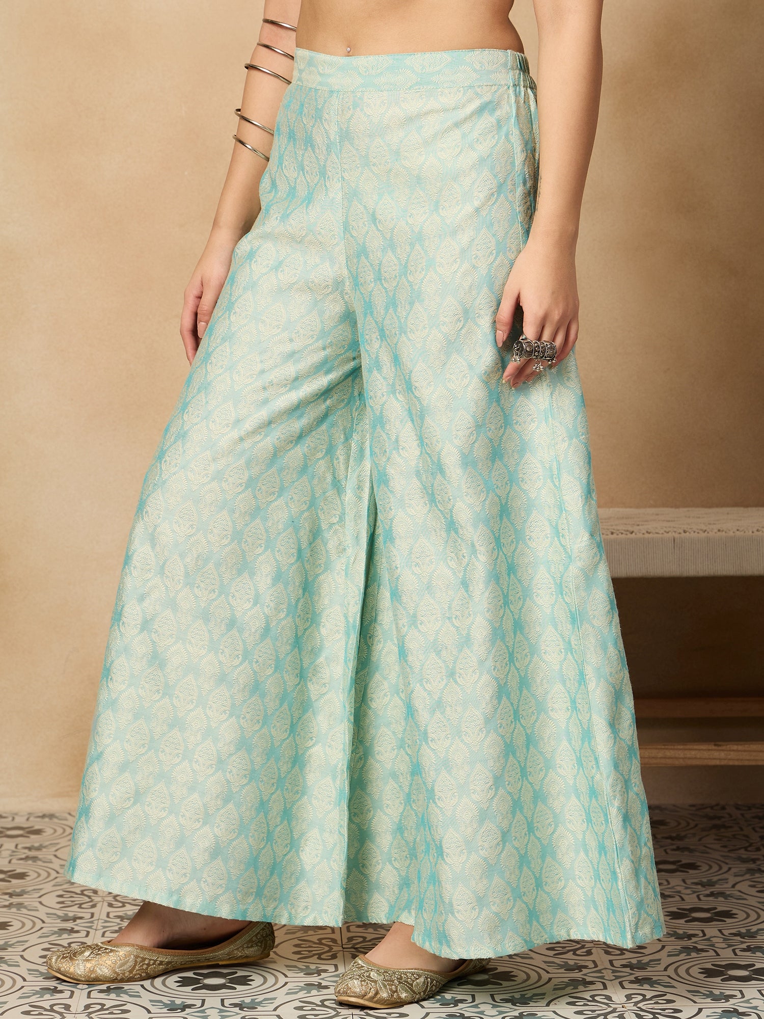 Powder Blue Jacquard Palazzo