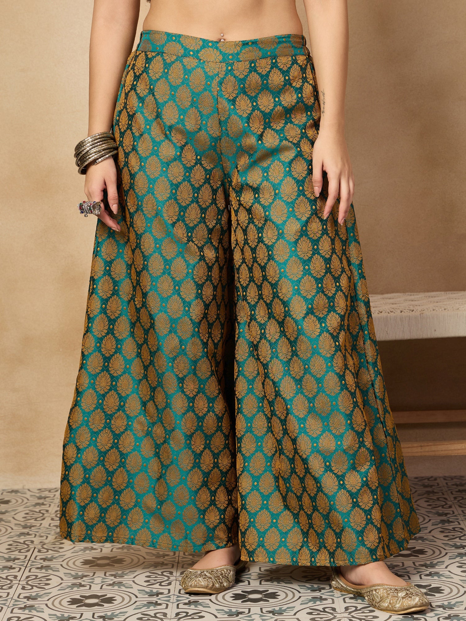 Pine Green Jacquard Palazzo