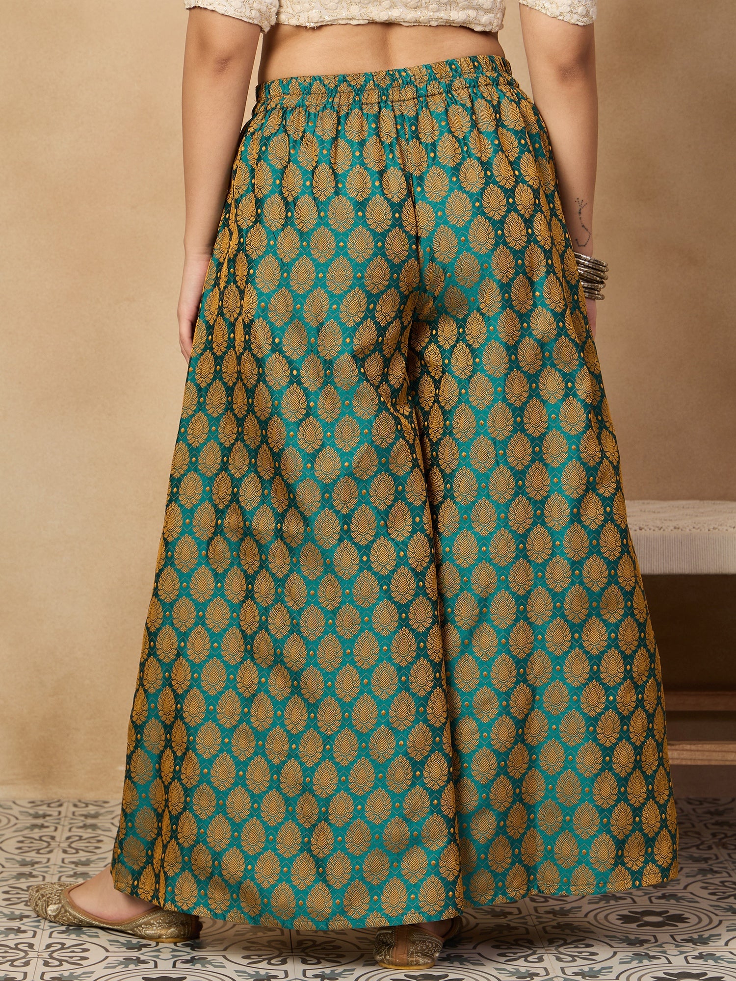 Pine Green Jacquard Palazzo