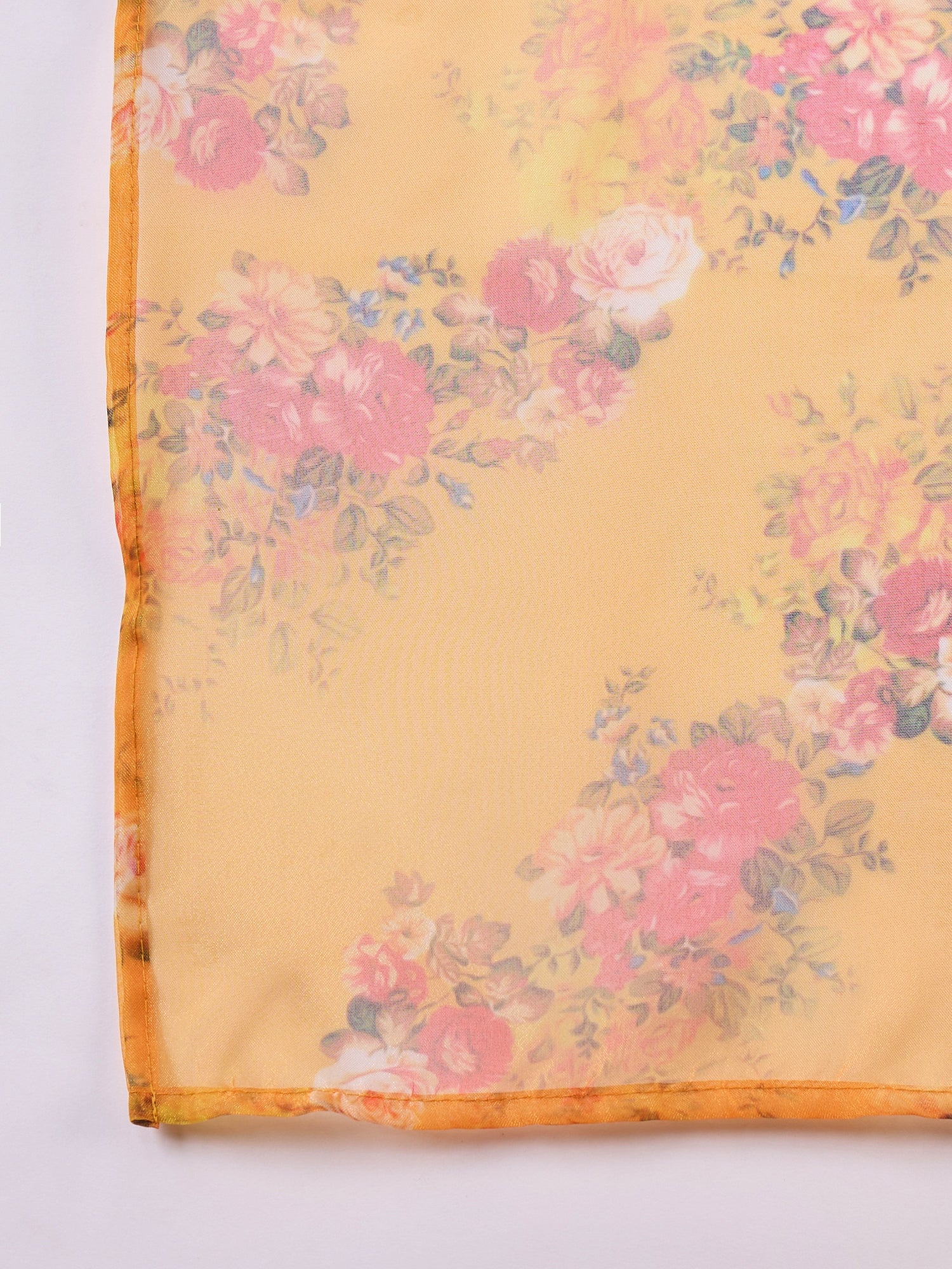 Mustard Rose Printed Organza Dupatta