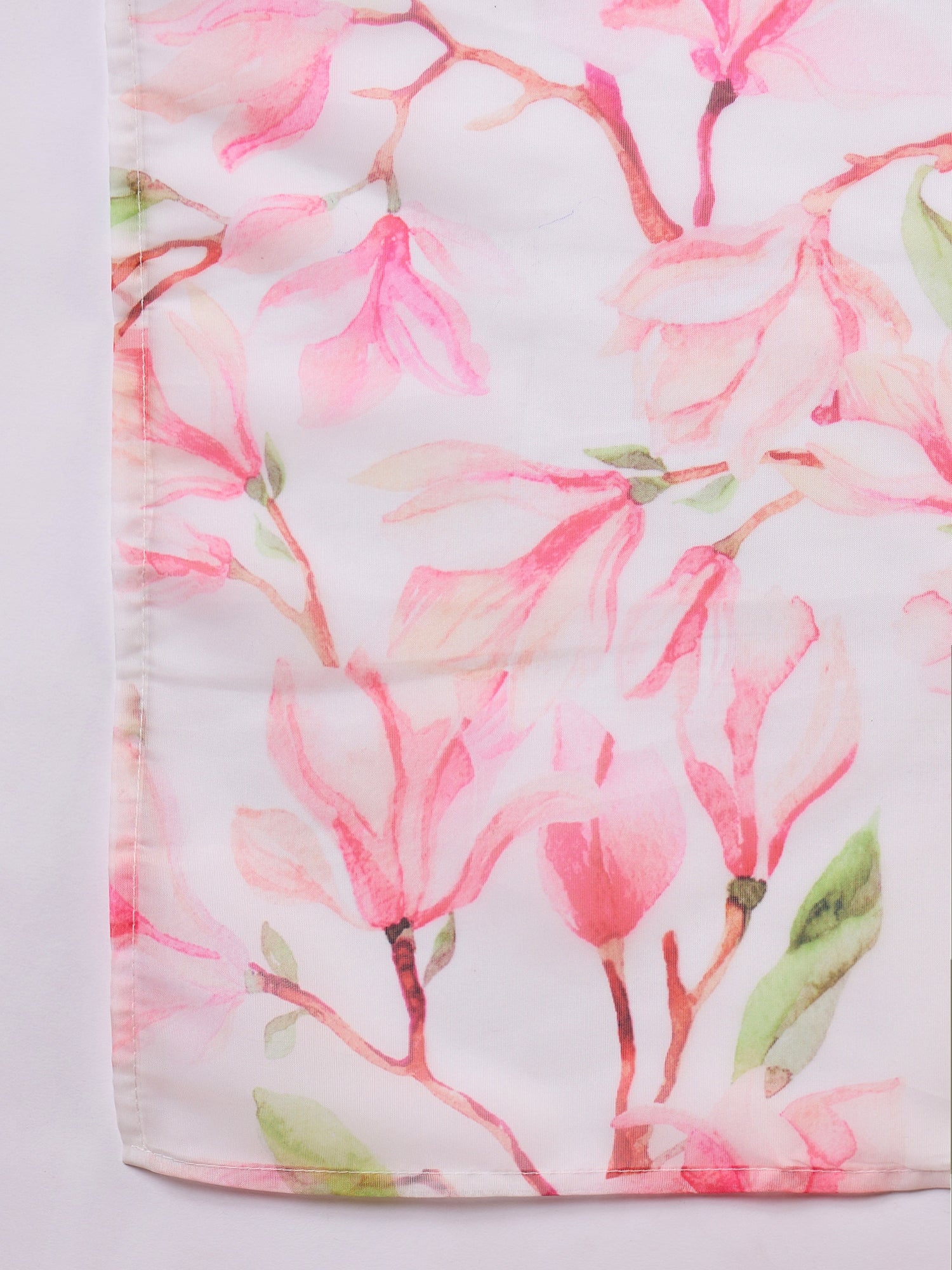 White Peach Floral Print Organza Dupatta