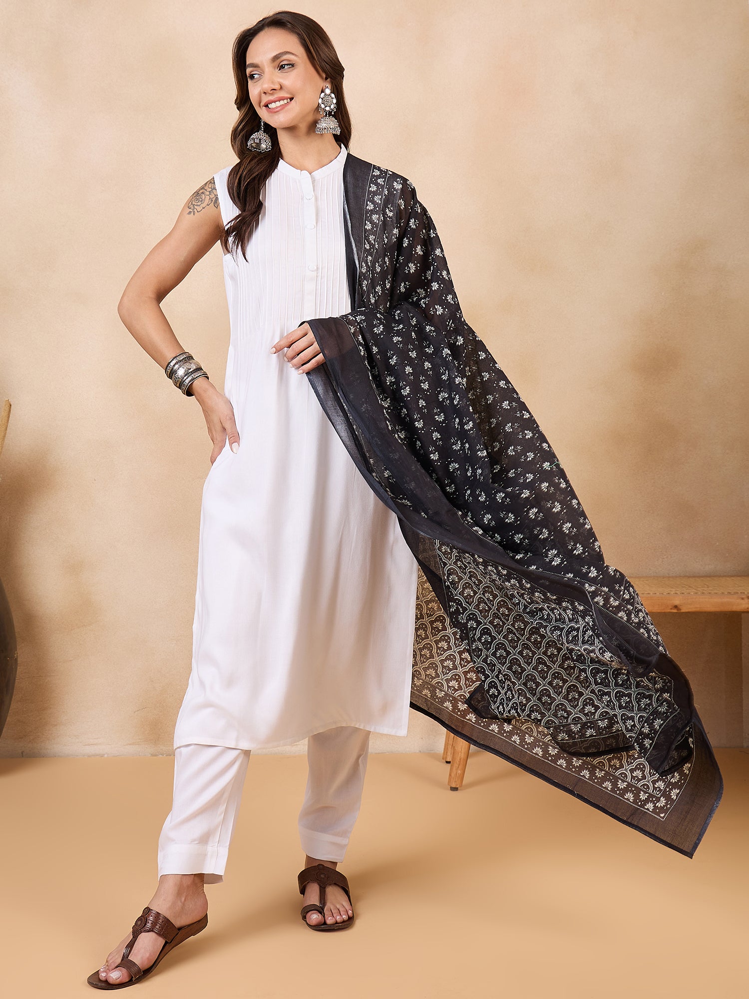 Black Chintz Print Cotton Dupatta