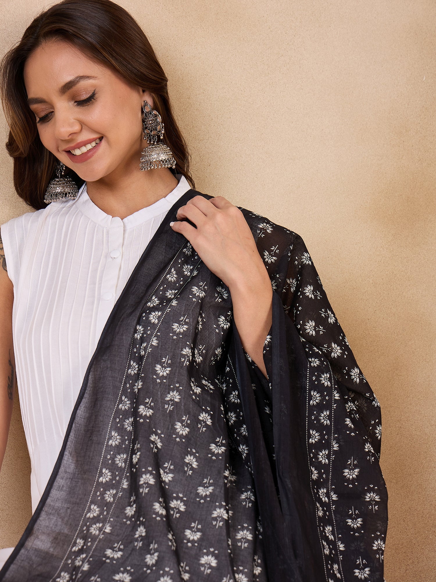 Black Chintz Print Cotton Dupatta