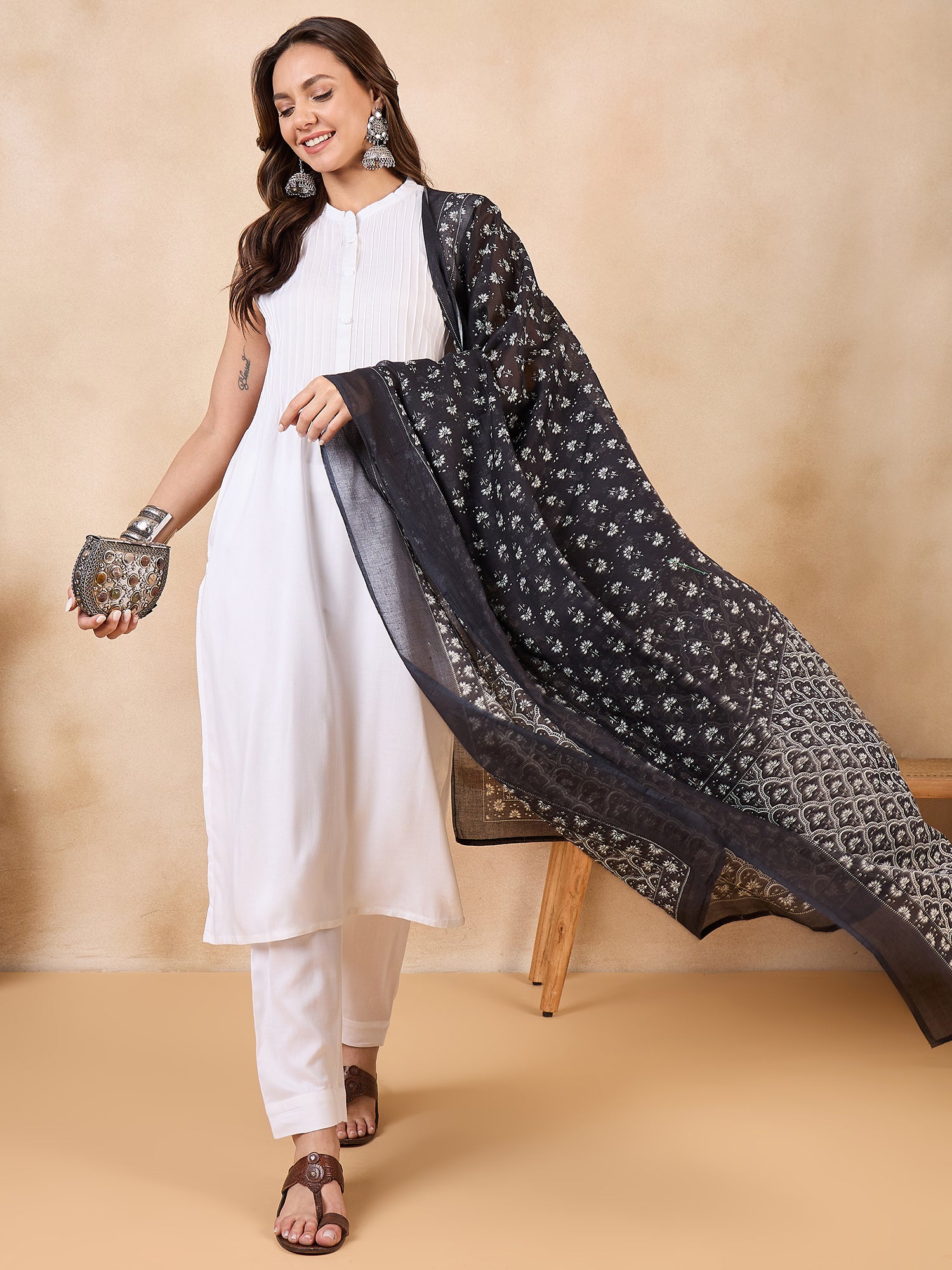 Black Chintz Print Cotton Dupatta