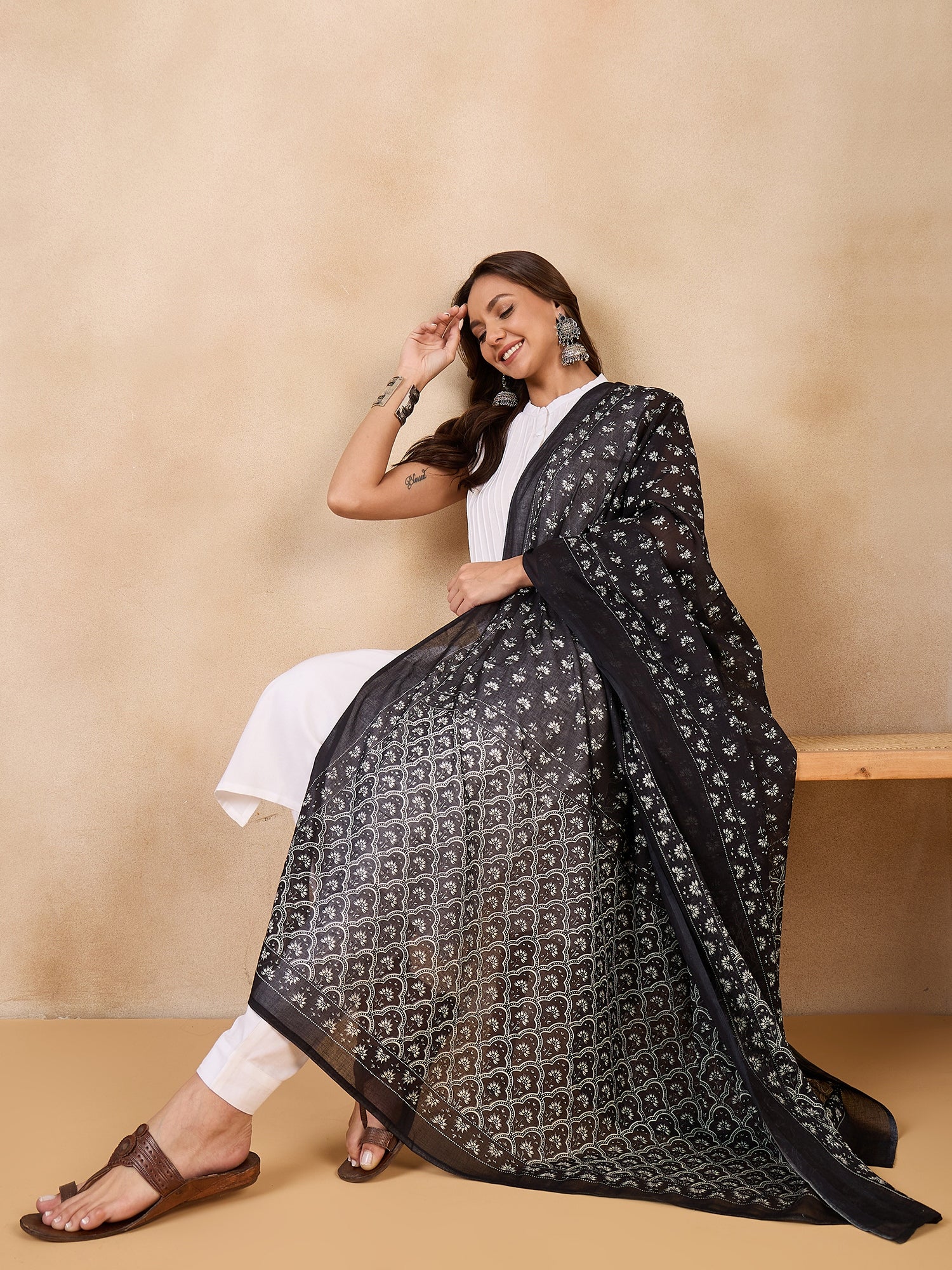 Black Chintz Print Cotton Dupatta