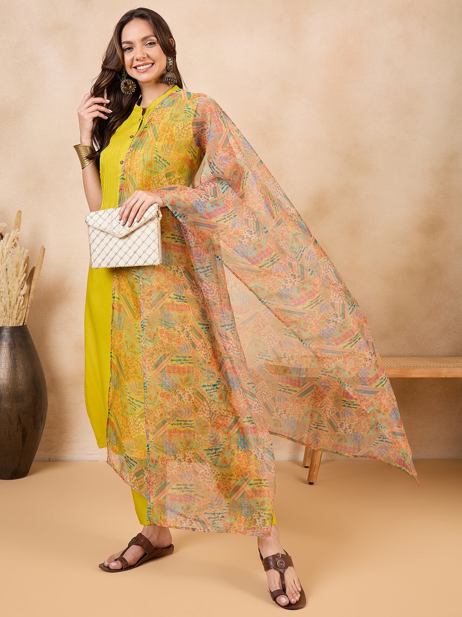 Multi Garden Print Organza Dupatta