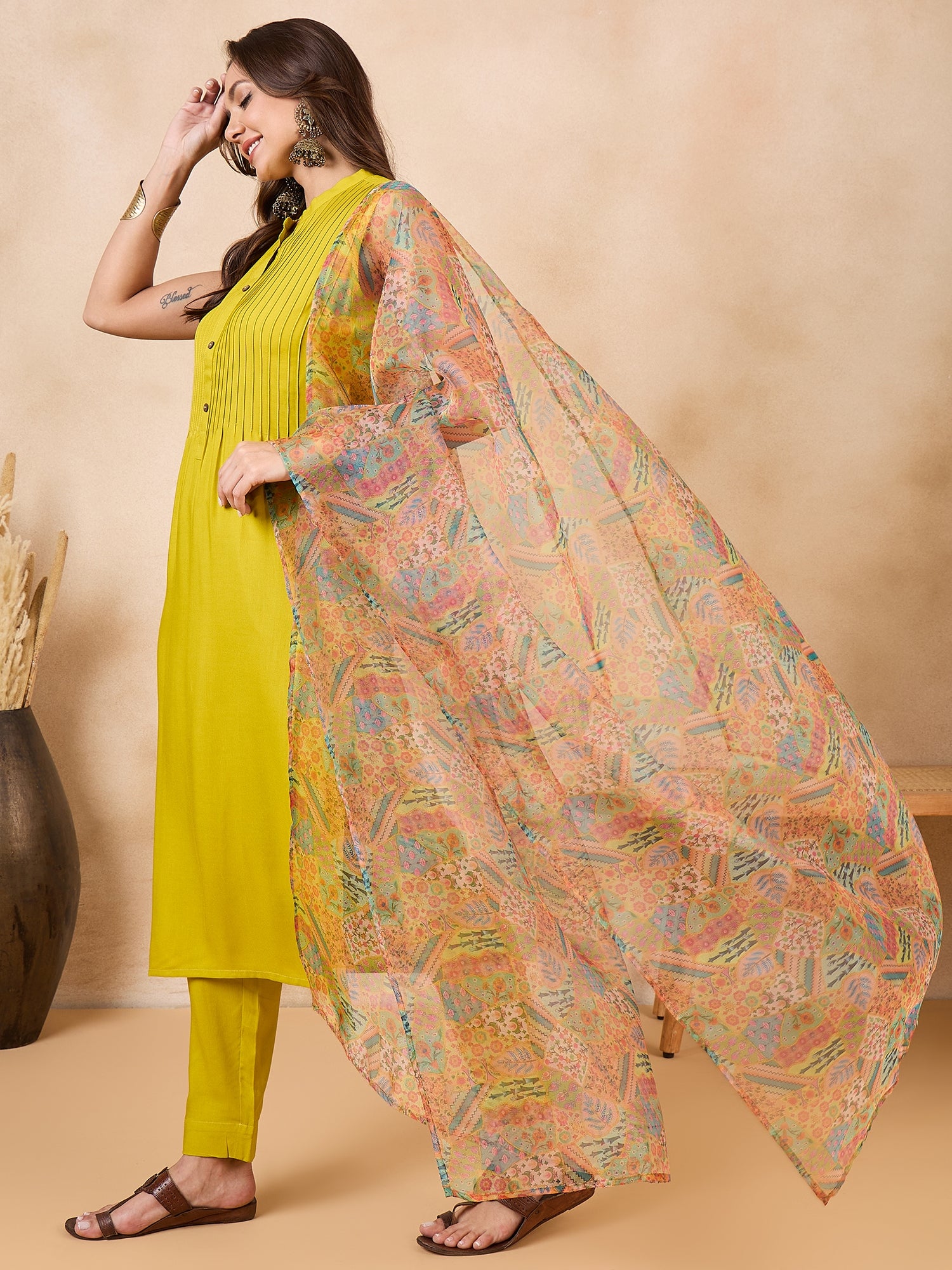 Multi Garden Print Organza Dupatta