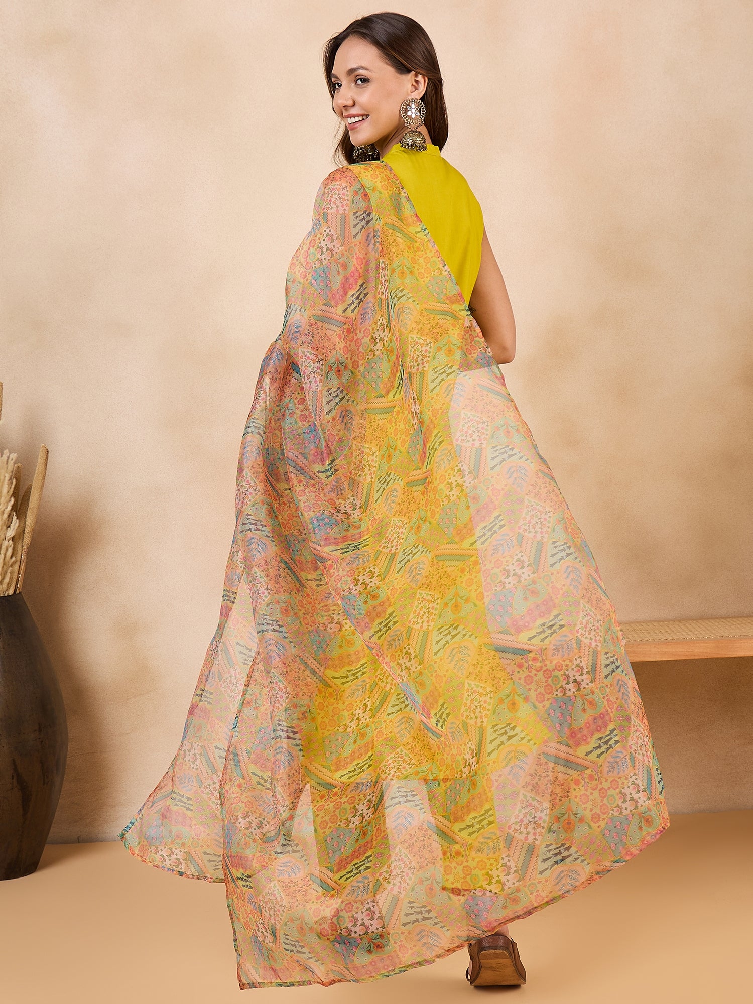 Multi Garden Print Organza Dupatta