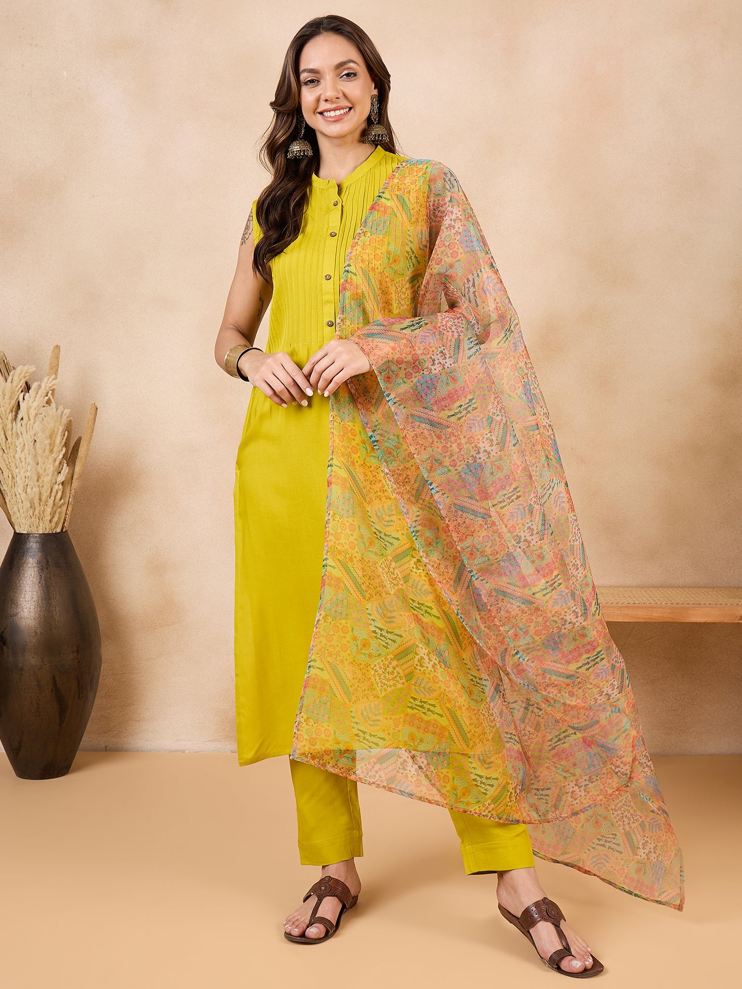 Multi Garden Print Organza Dupatta