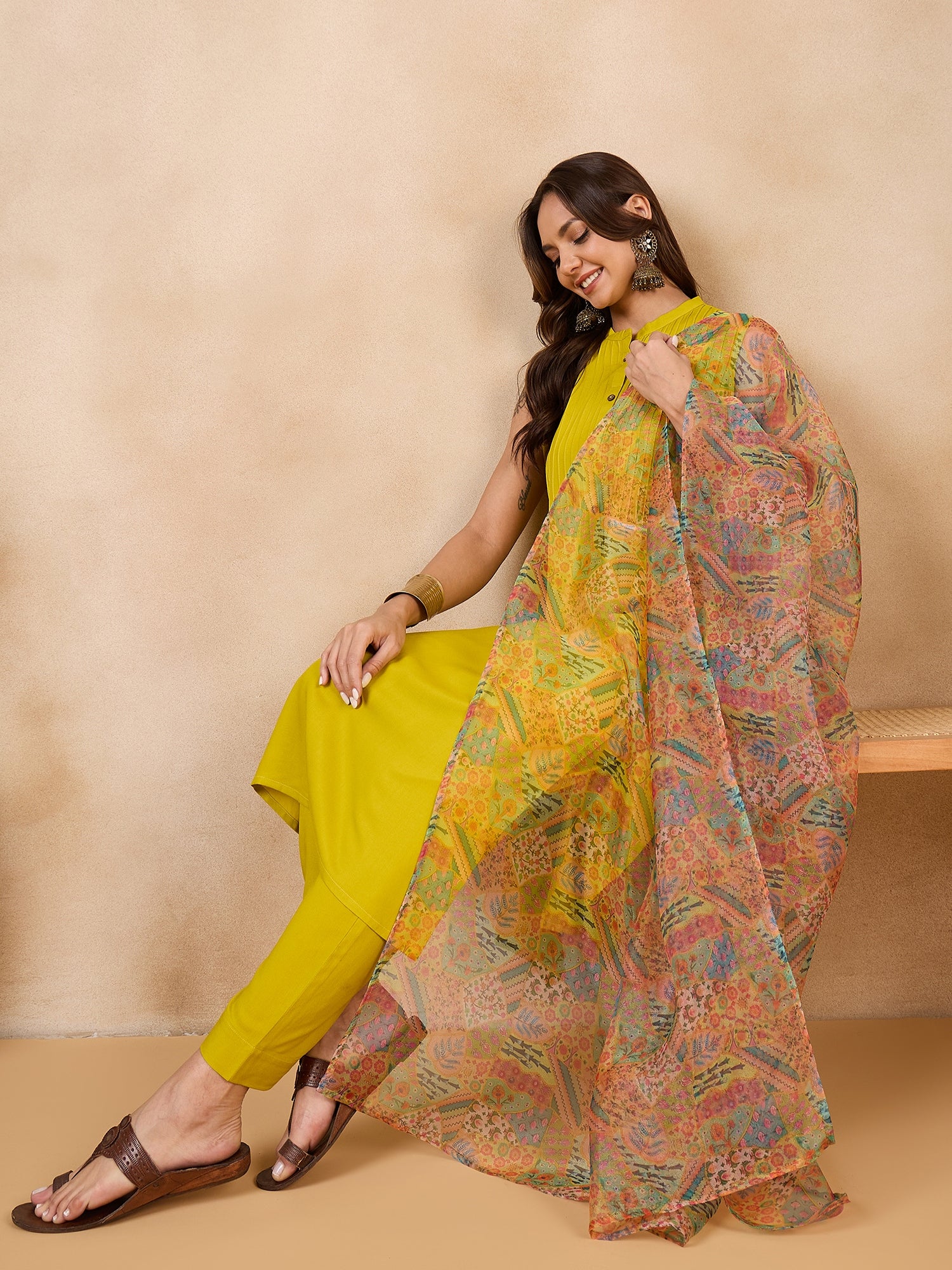 Multi Garden Print Organza Dupatta