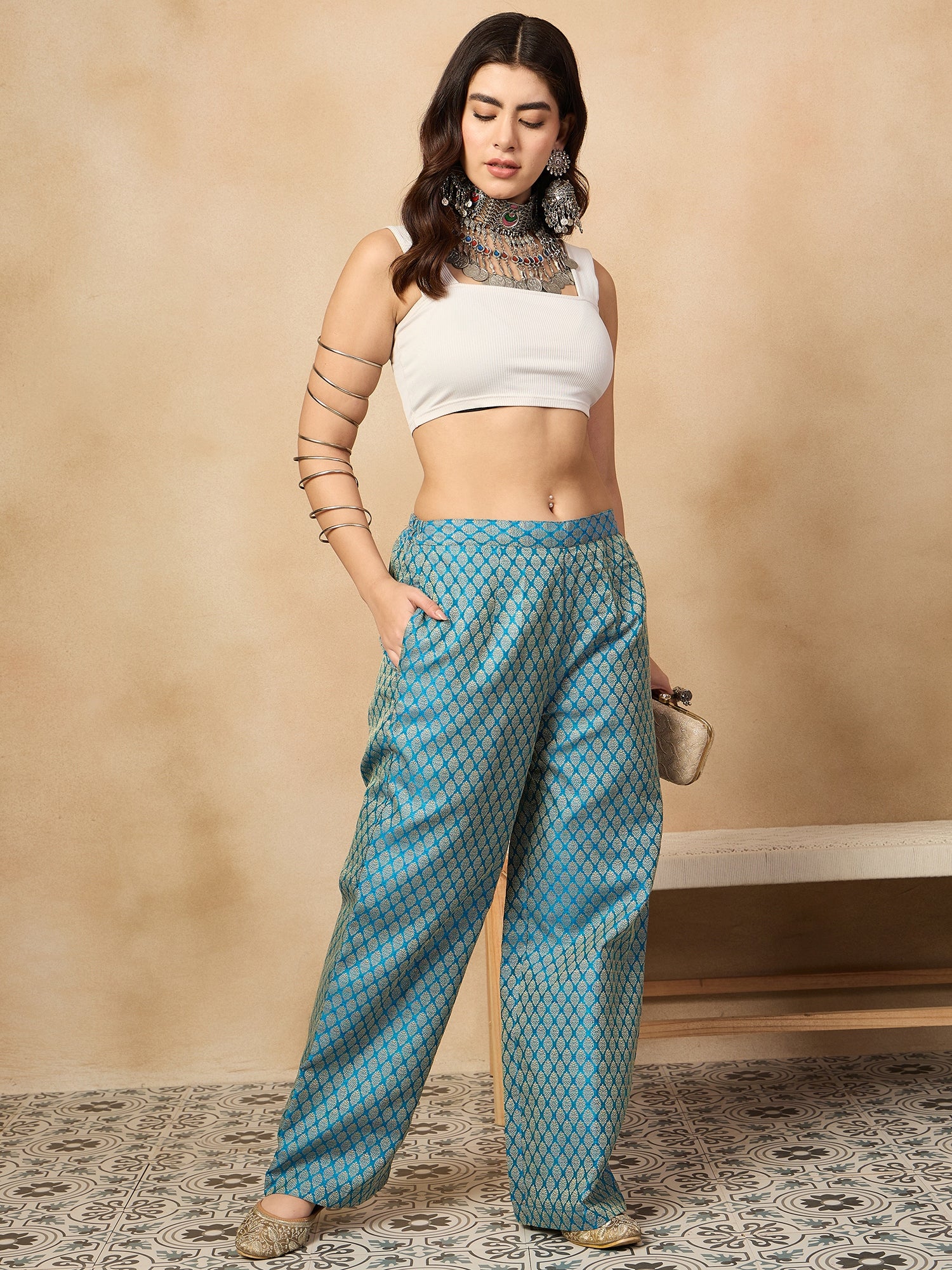 Maya Blue Brocade Pant