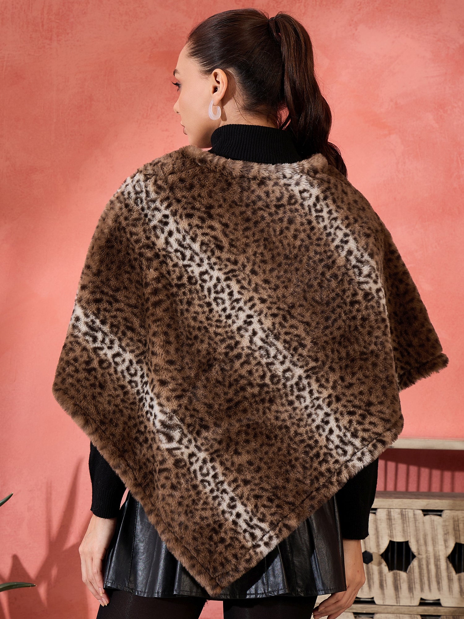 Brown Leopard Rabbit Fur Poncho