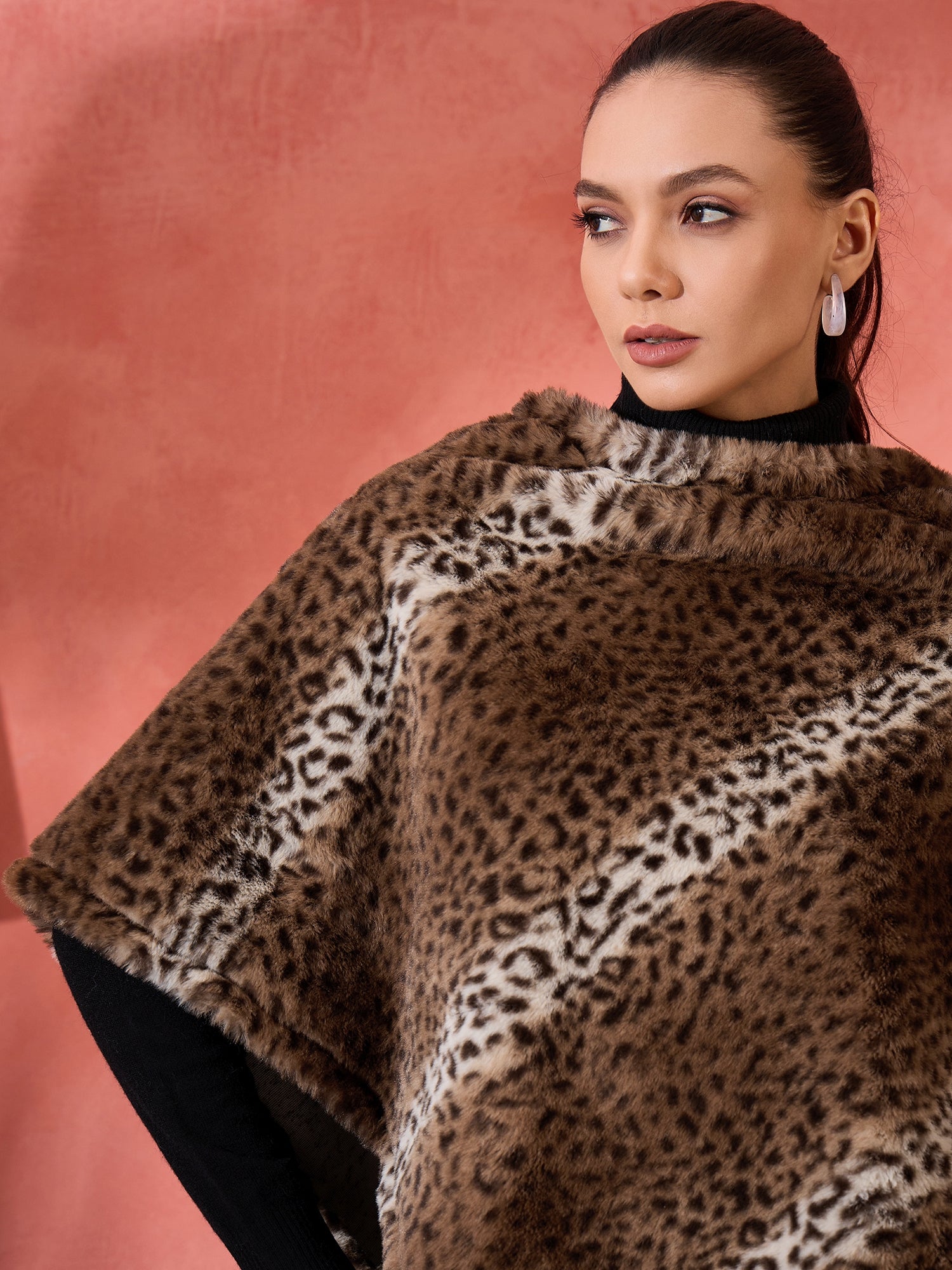 Brown Leopard Rabbit Fur Poncho