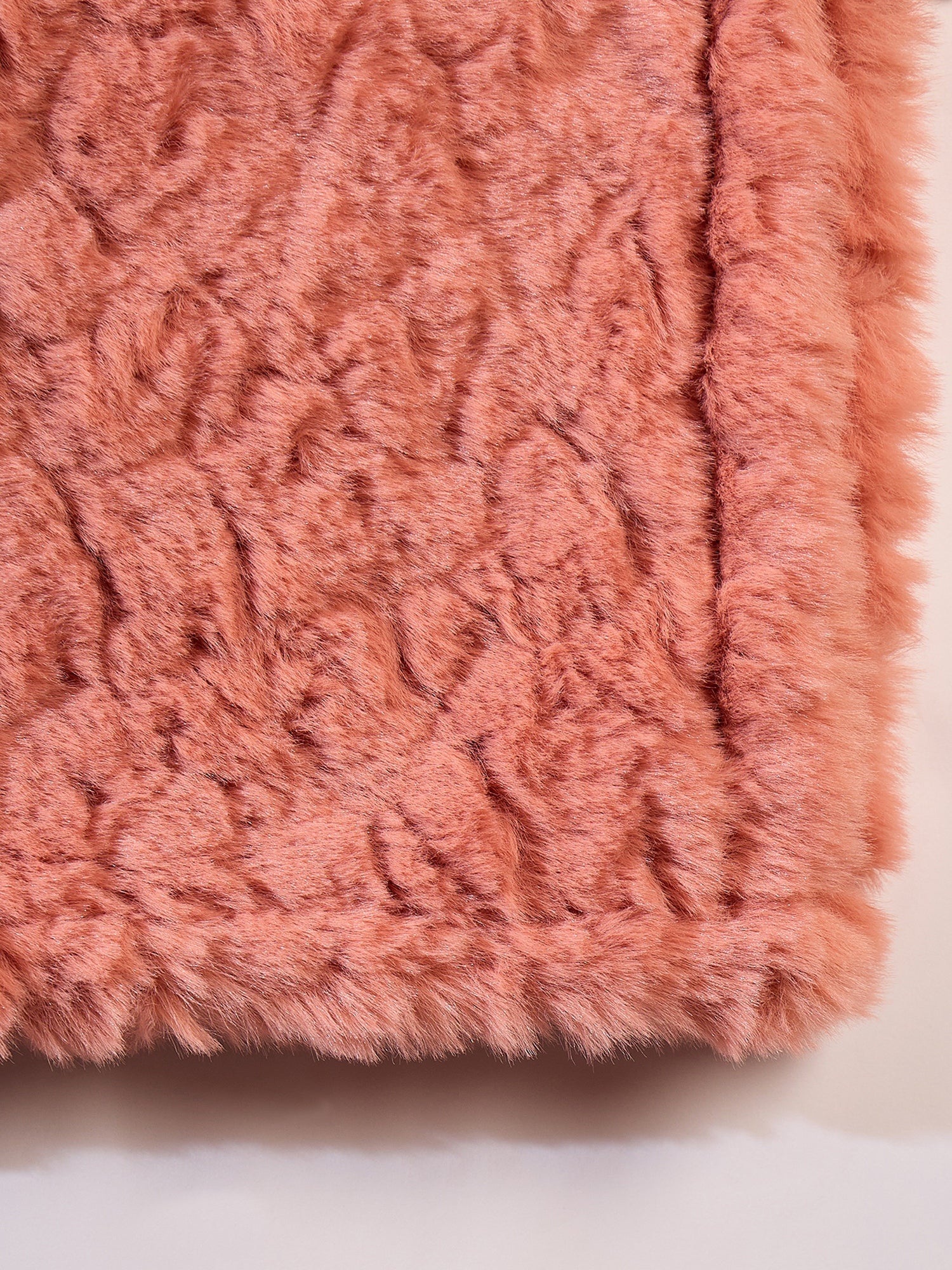 Coral Rabbit Fur Poncho