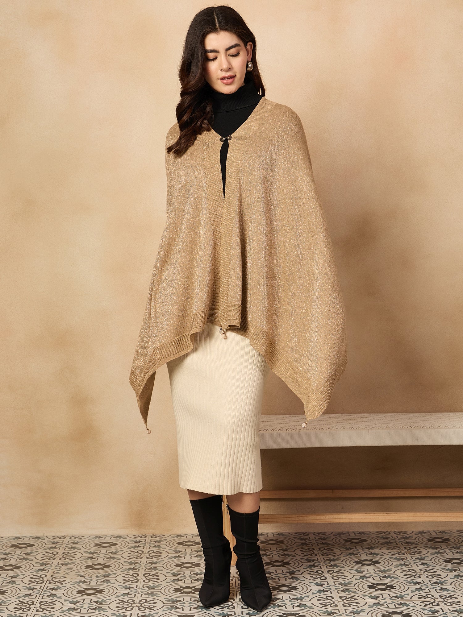 Beige Shimmer Poncho