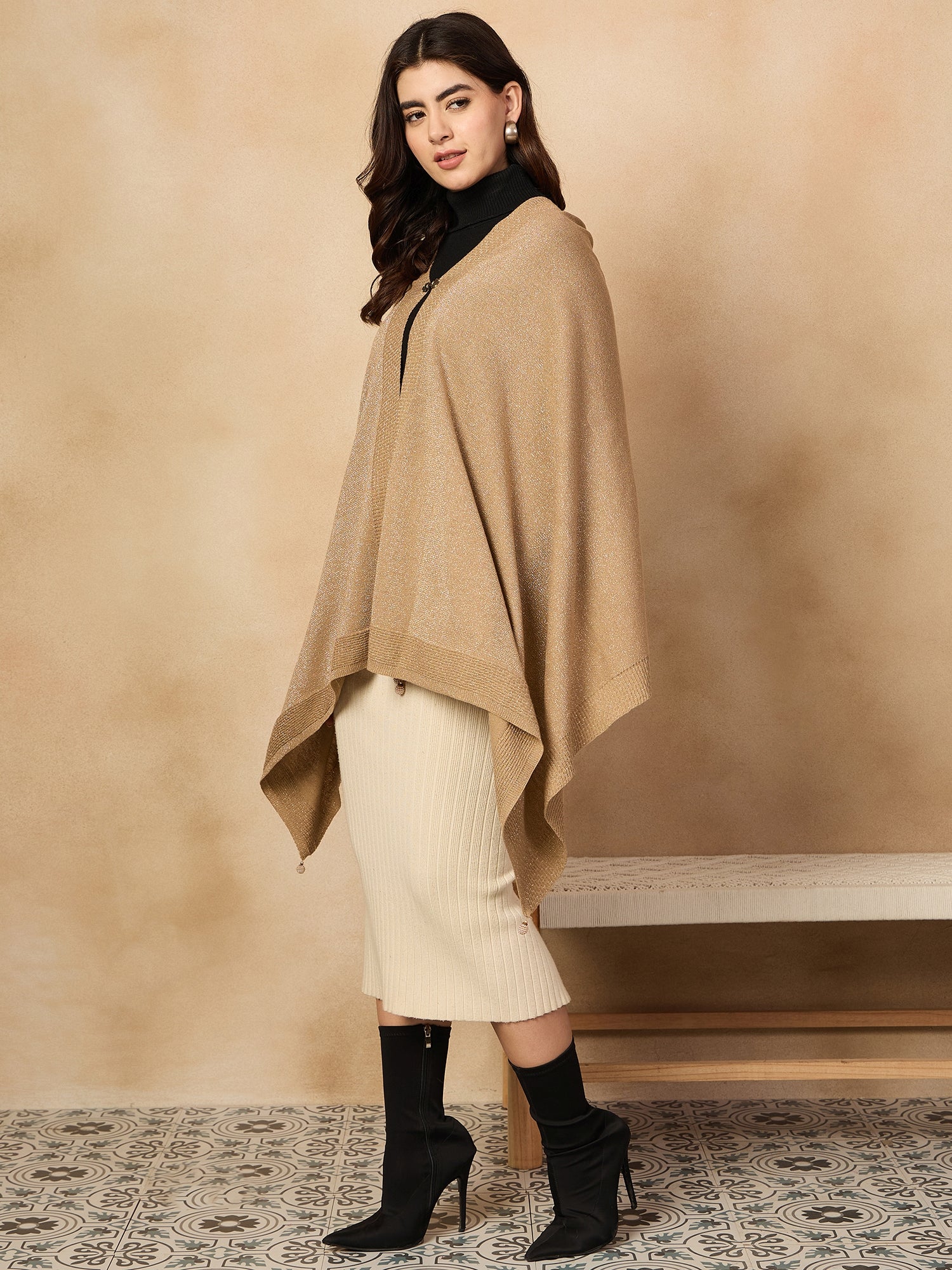 Beige Shimmer Poncho