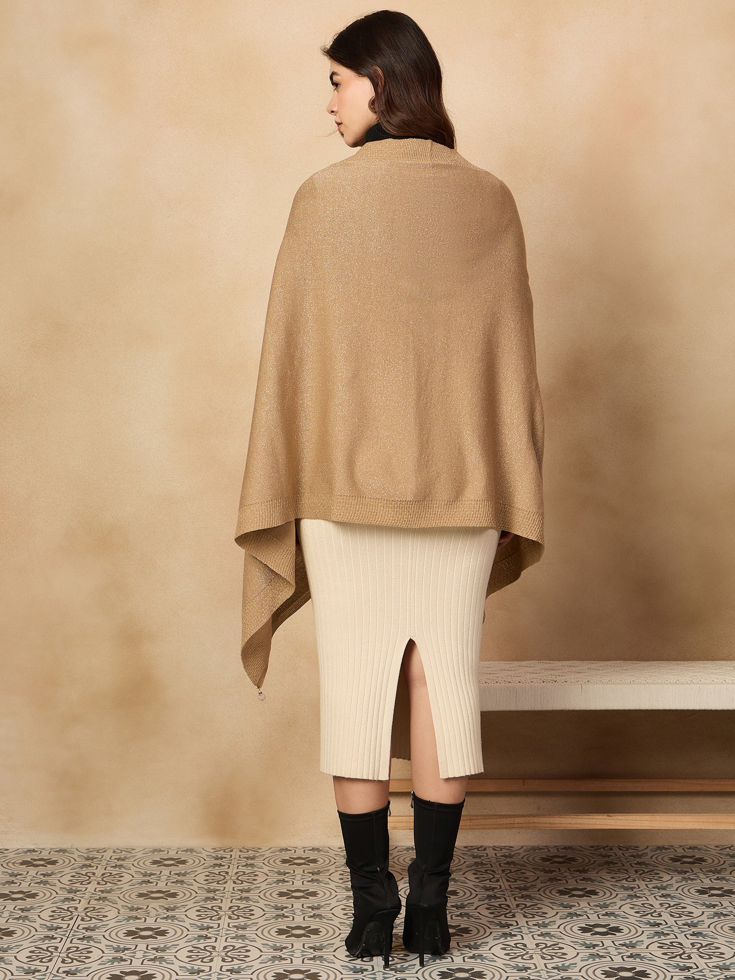 Beige Shimmer Poncho