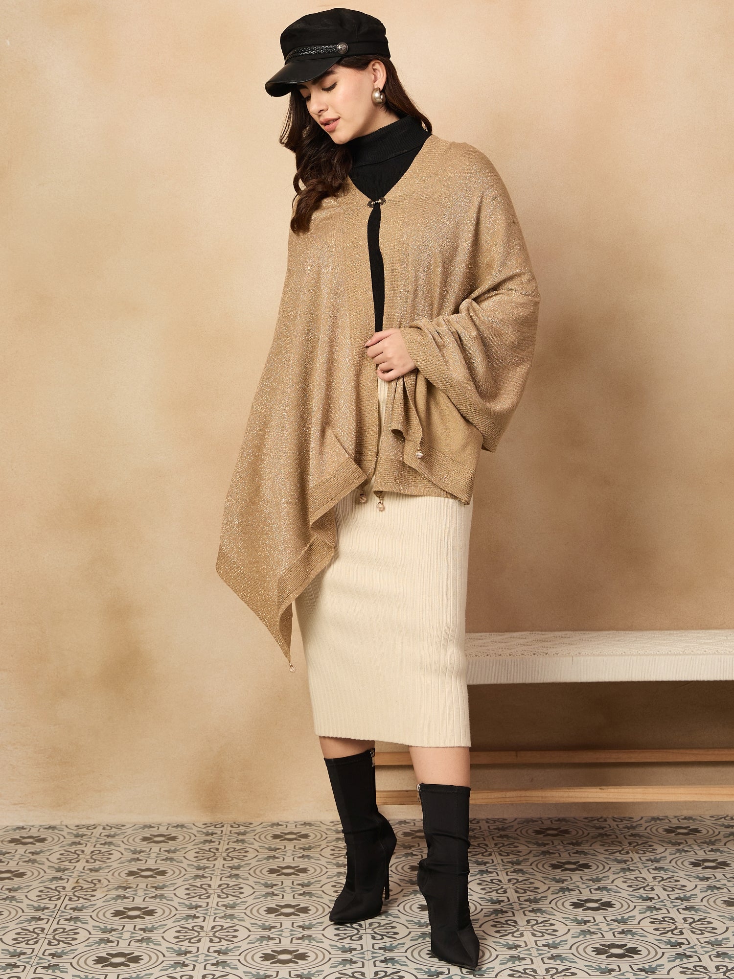 Beige Shimmer Poncho