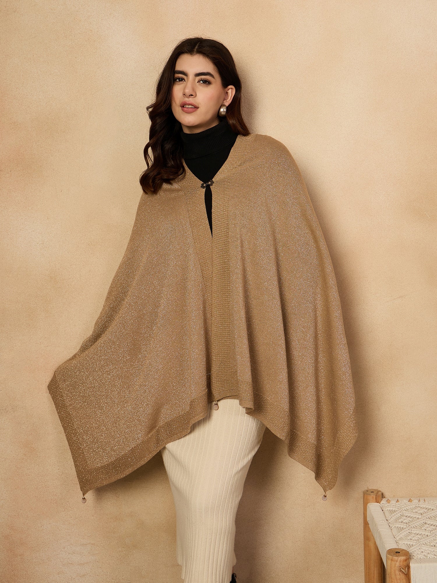 Beige Shimmer Poncho