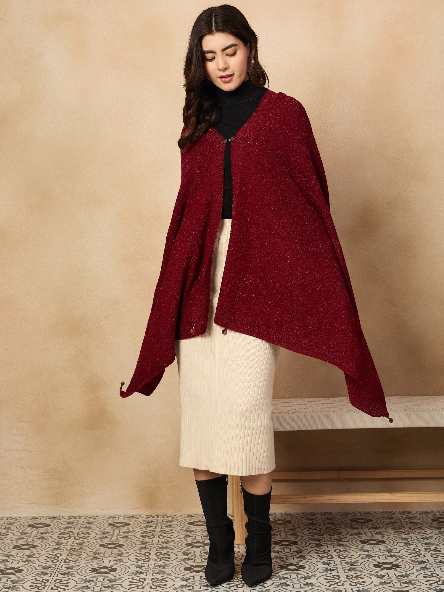 Maroon Shimmer Poncho