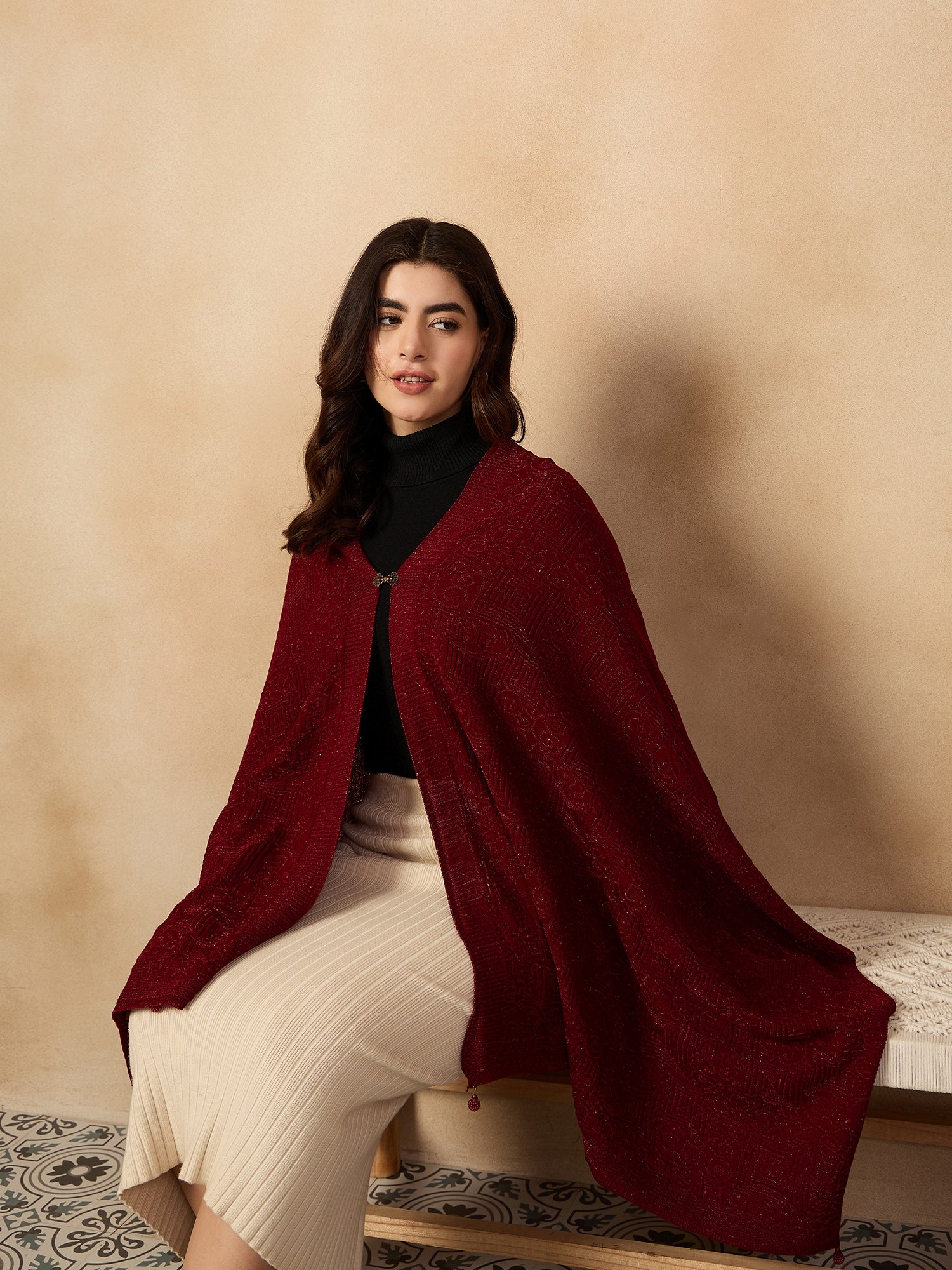 Maroon Shimmer Poncho