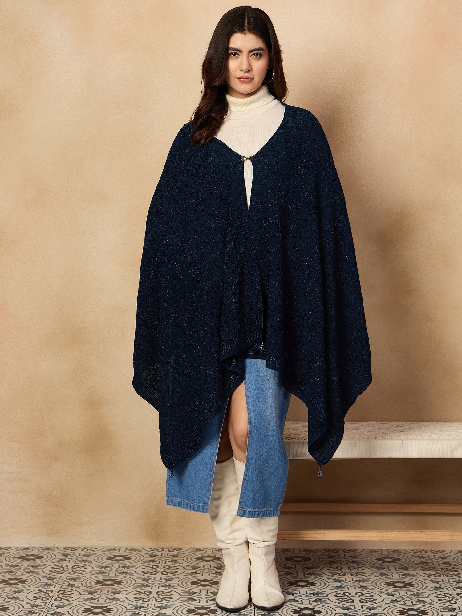 Navy Blue Shimmer Poncho