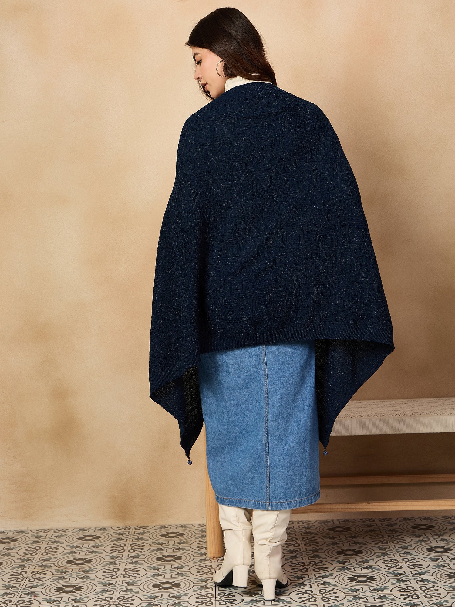 Navy Blue Shimmer Poncho