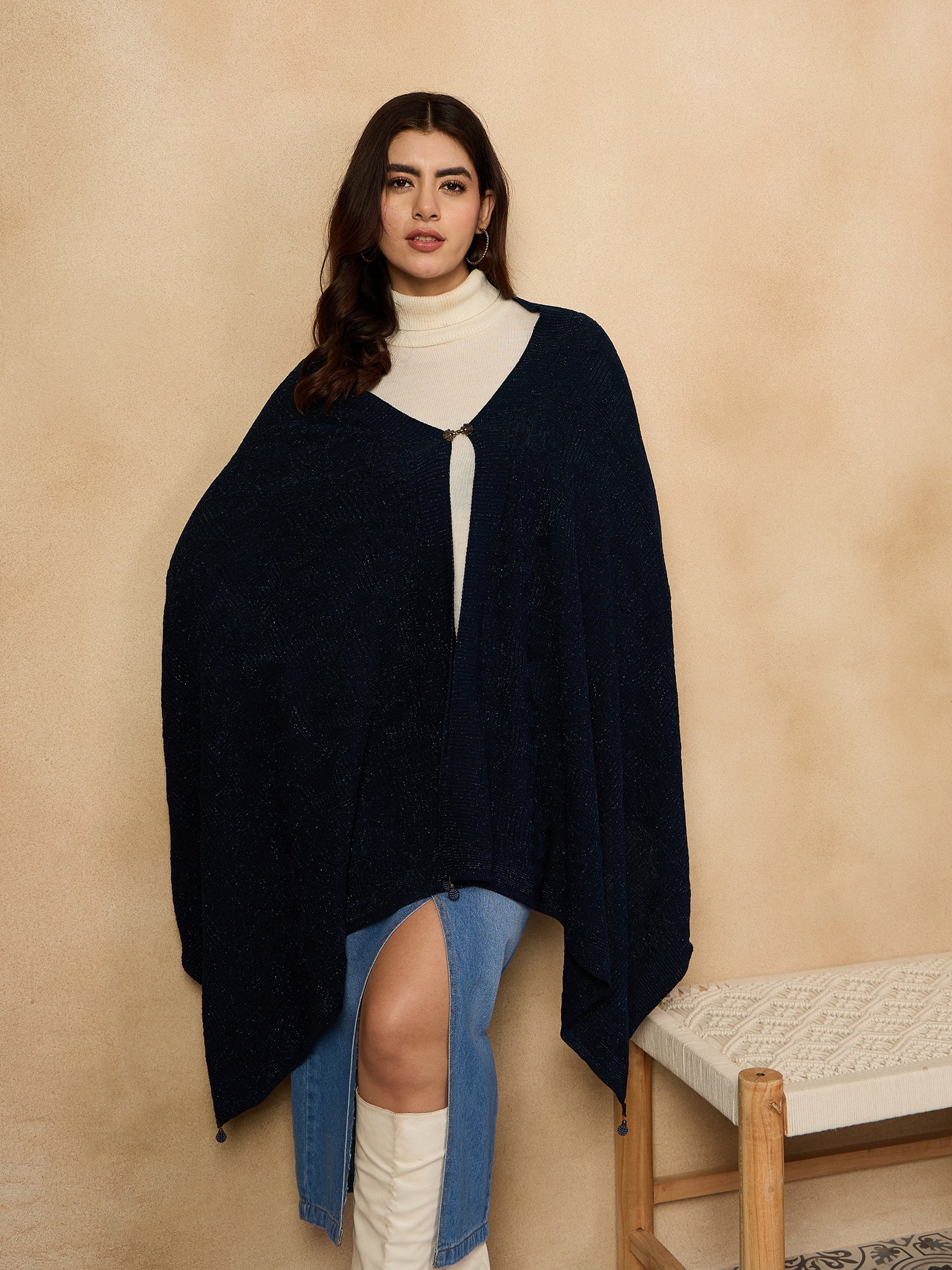 Navy Blue Shimmer Poncho