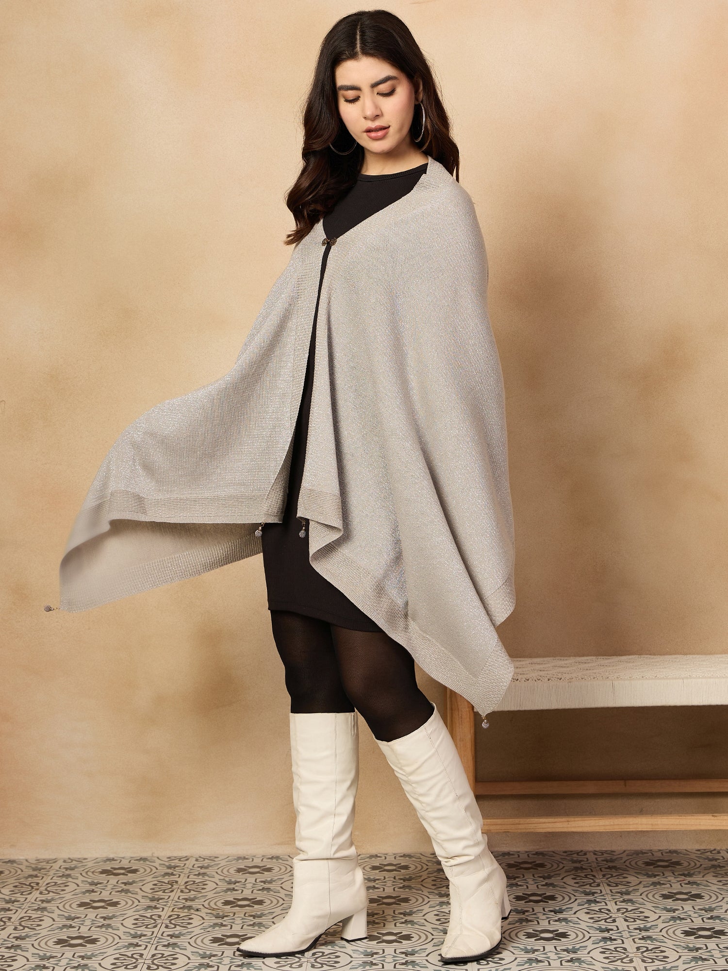 Grey Shimmer Poncho