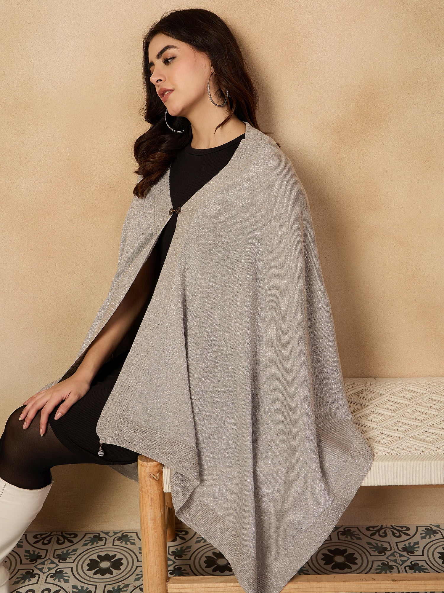 Grey Shimmer Poncho