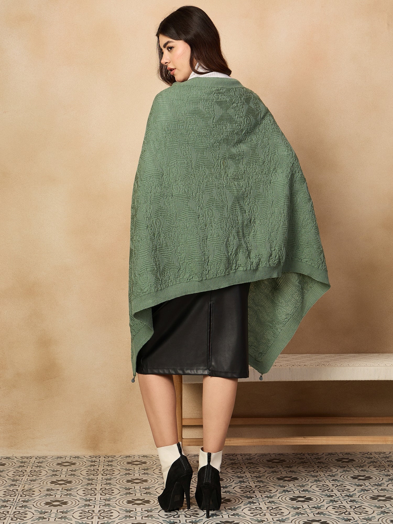 Dull Green Shimmer Poncho