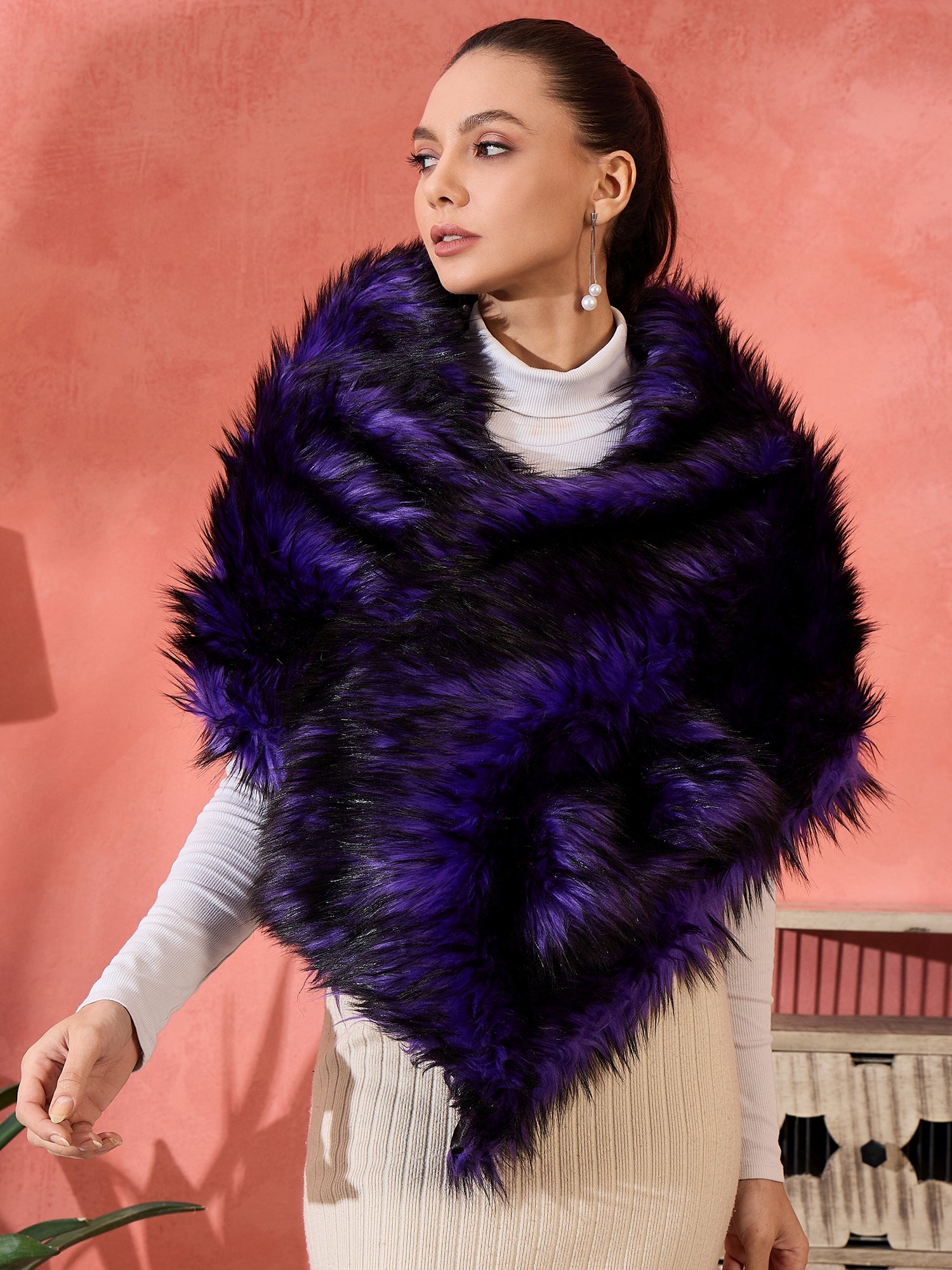 Purple Black Faux Fur Cape