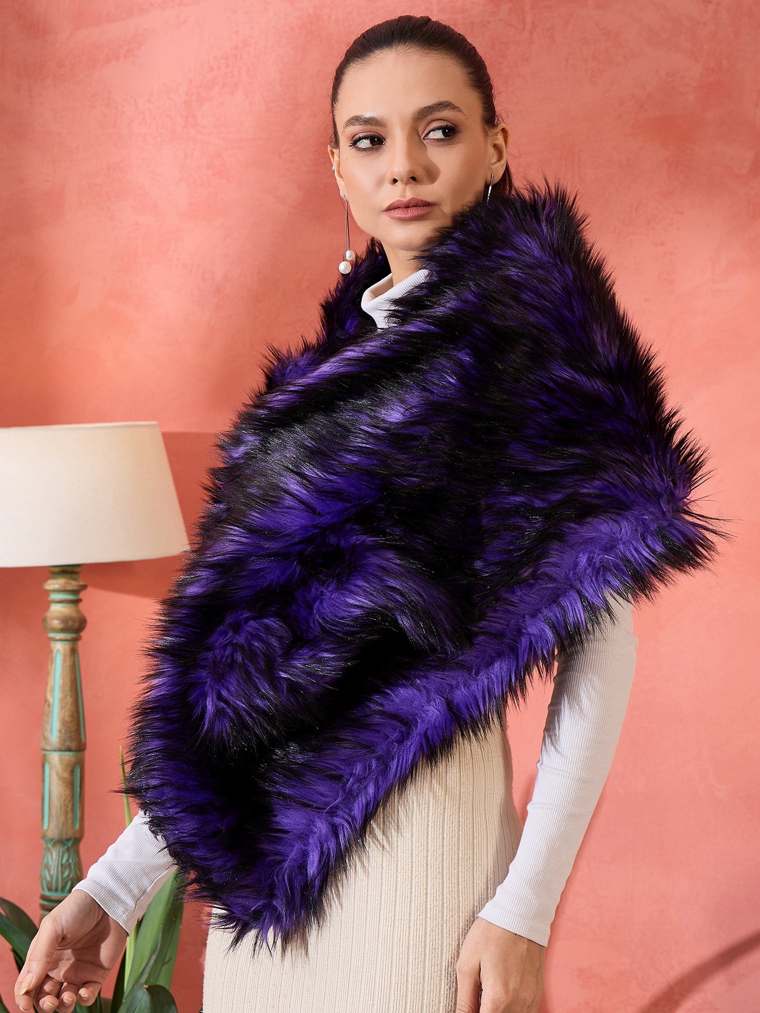 Purple Black Faux Fur Cape