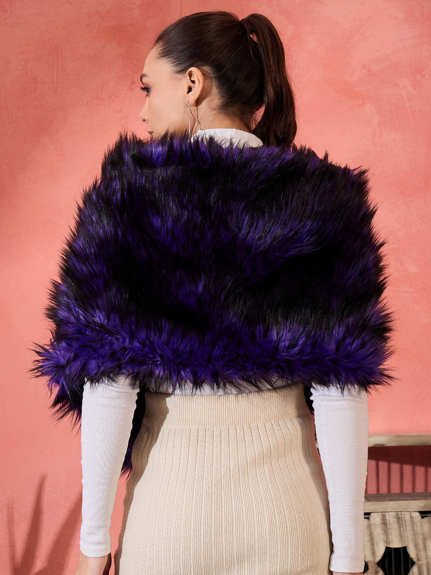 Purple Black Faux Fur Cape