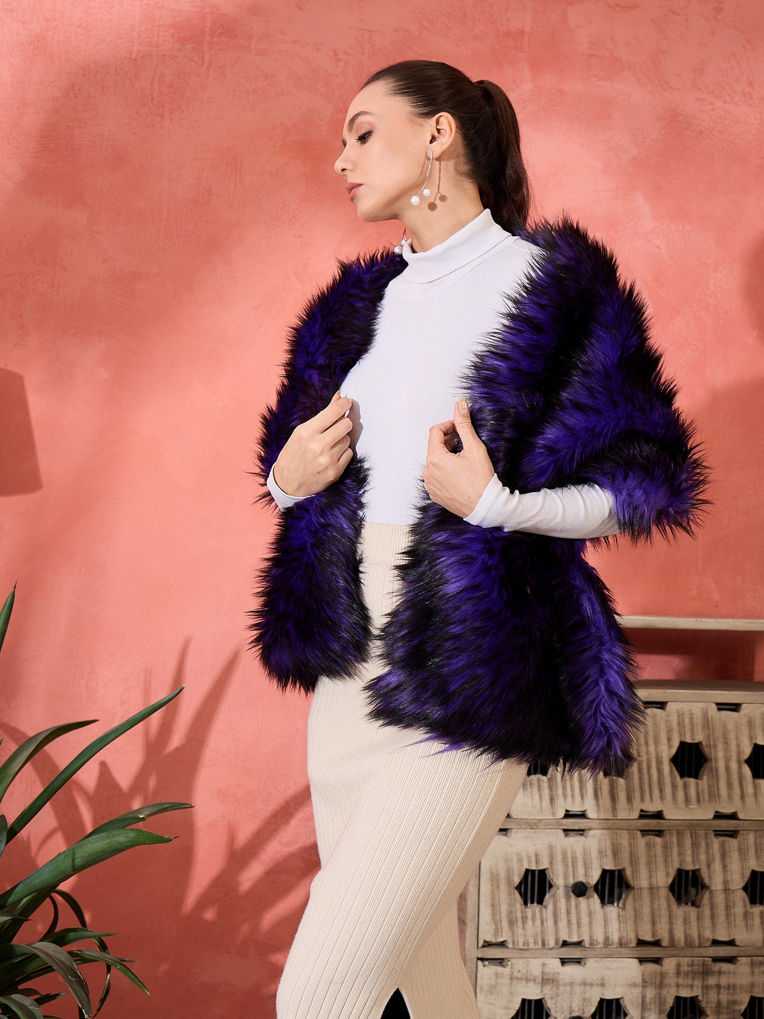 Purple Black Faux Fur Cape