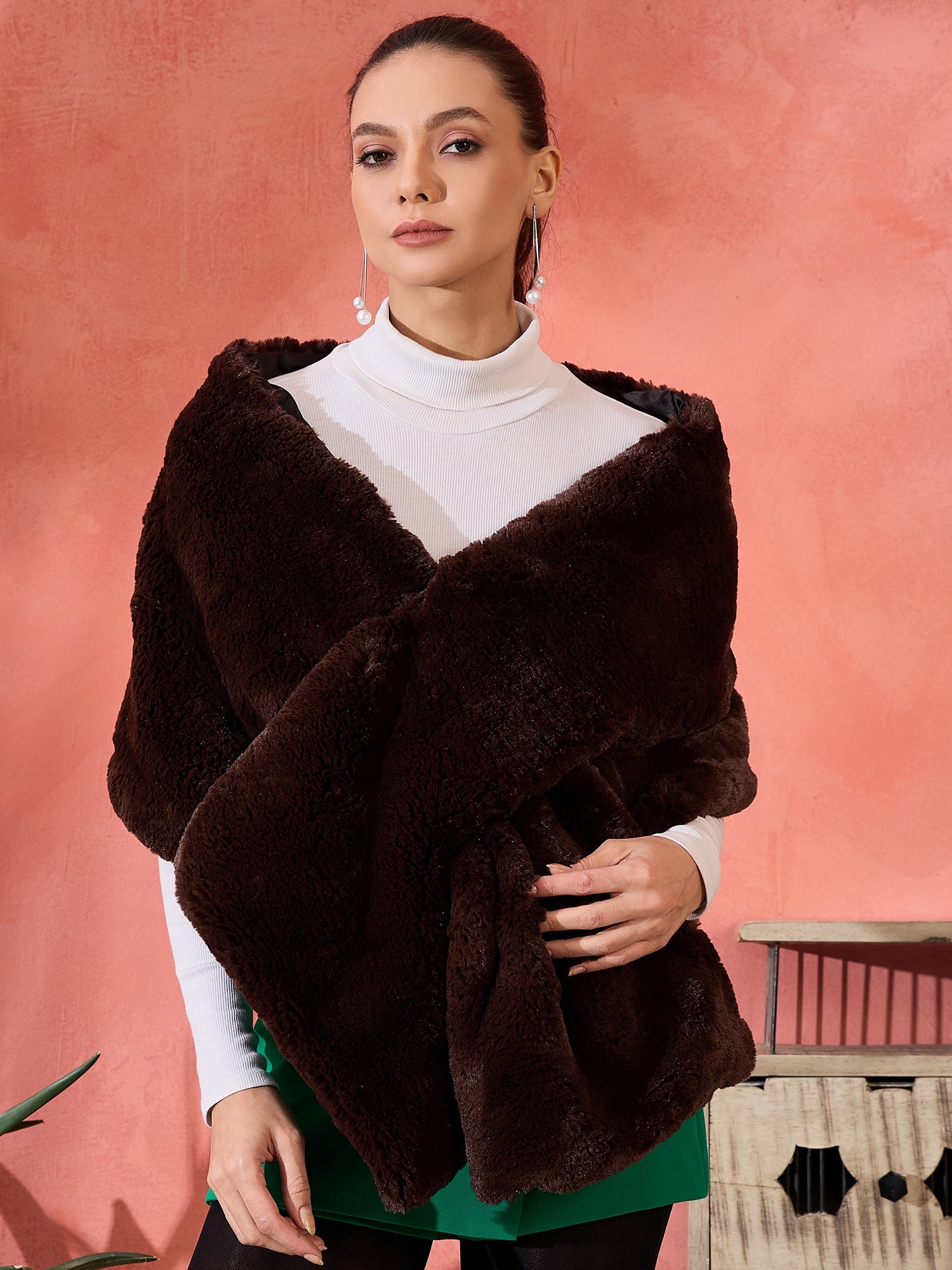 Coffee Brown Rabit Fur Cape