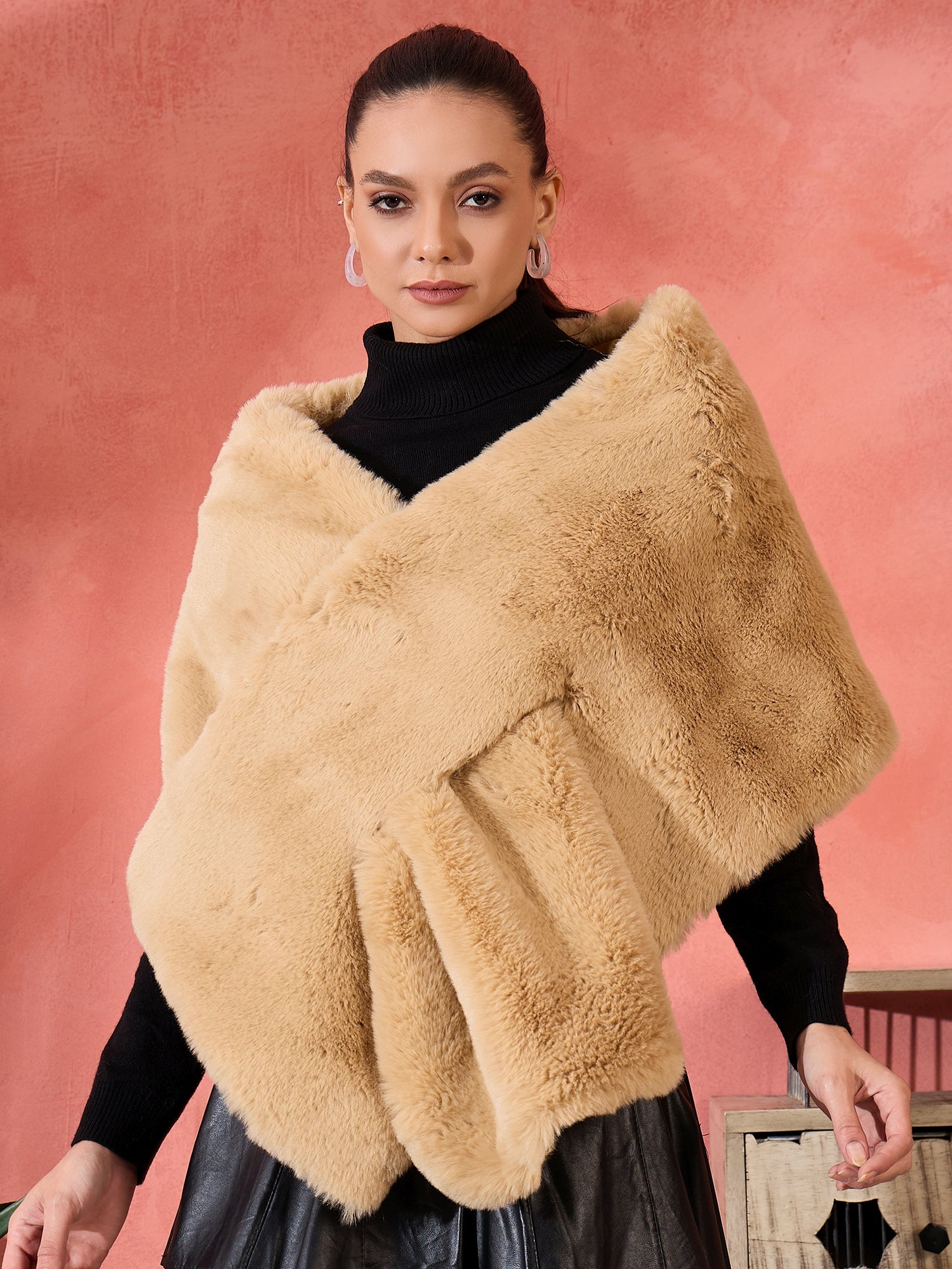 Beige Rabit Fur Cape