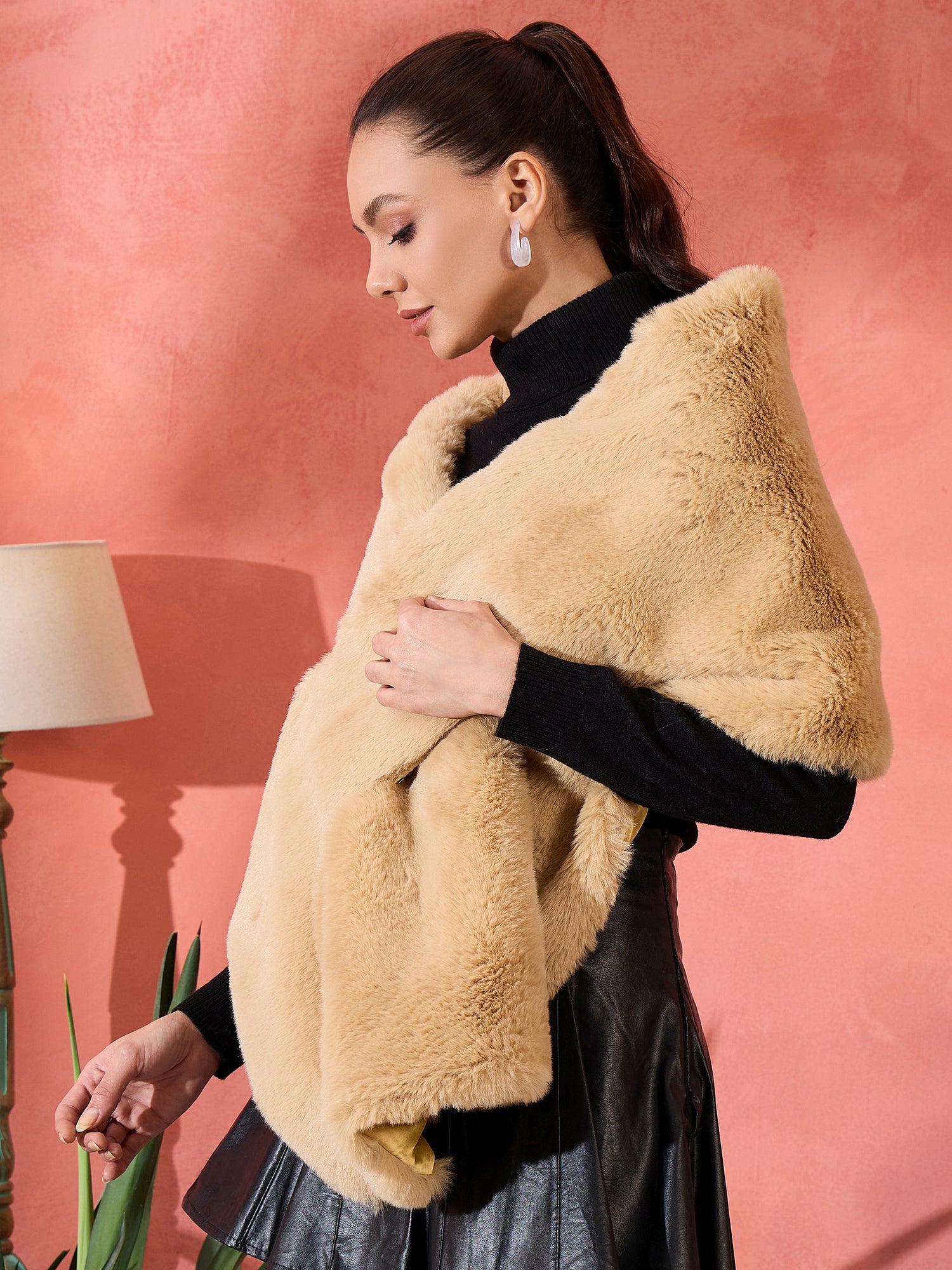 Beige Rabit Fur Cape