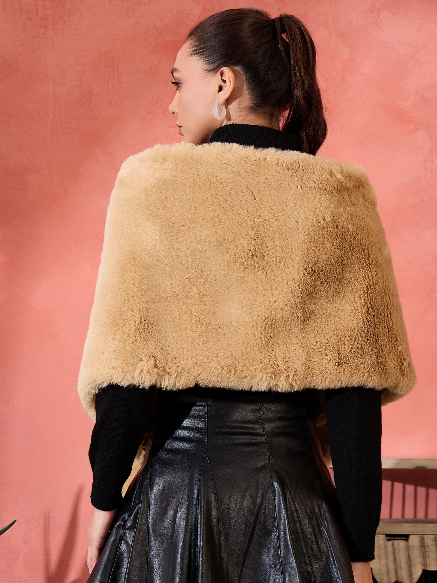 Beige Rabit Fur Cape