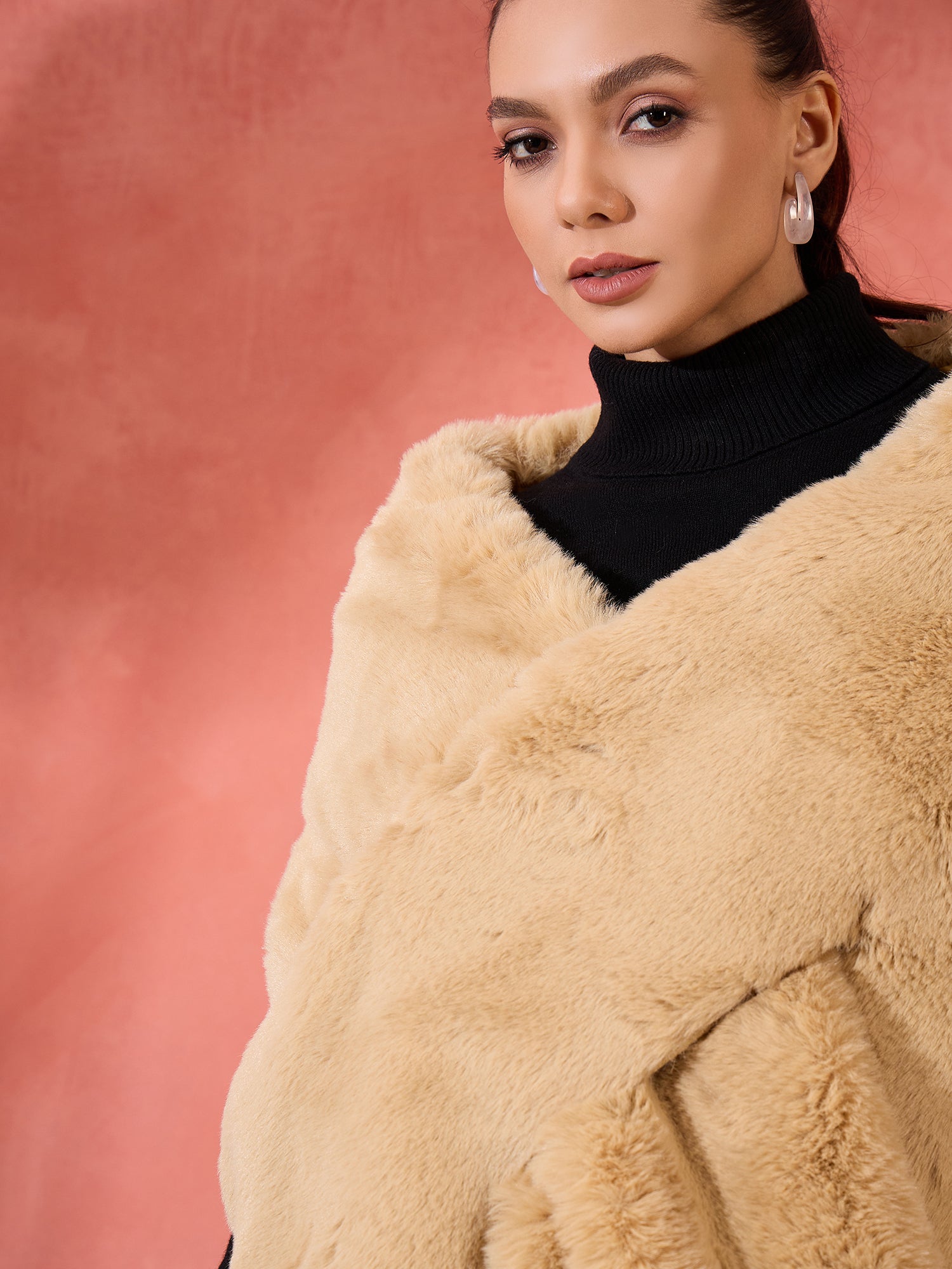 Beige Rabit Fur Cape