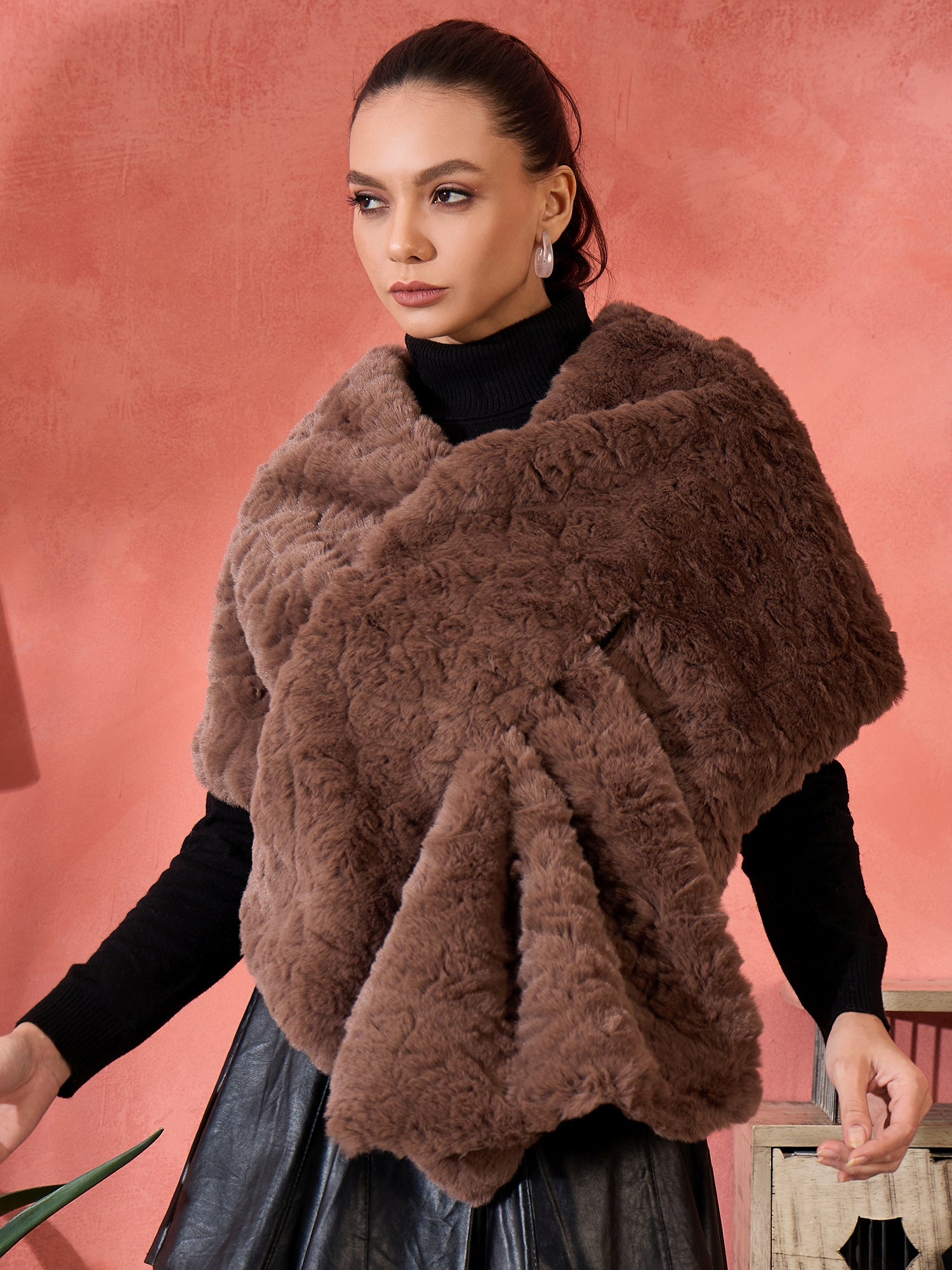 Dull Brown Rabbit Fur Cape